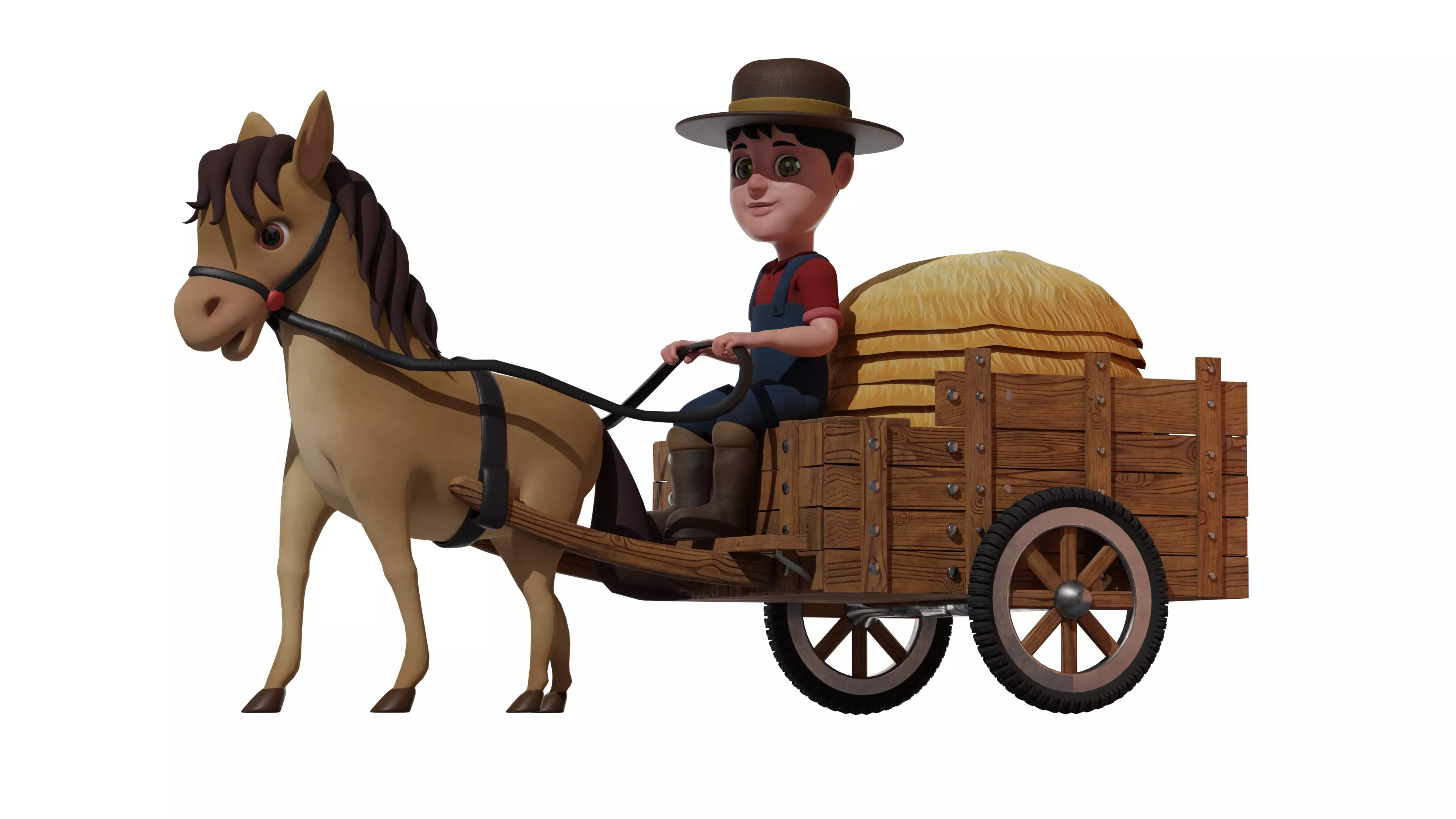 Stylized Cartoon Horse Wagon or Cart Low-poly 3D model