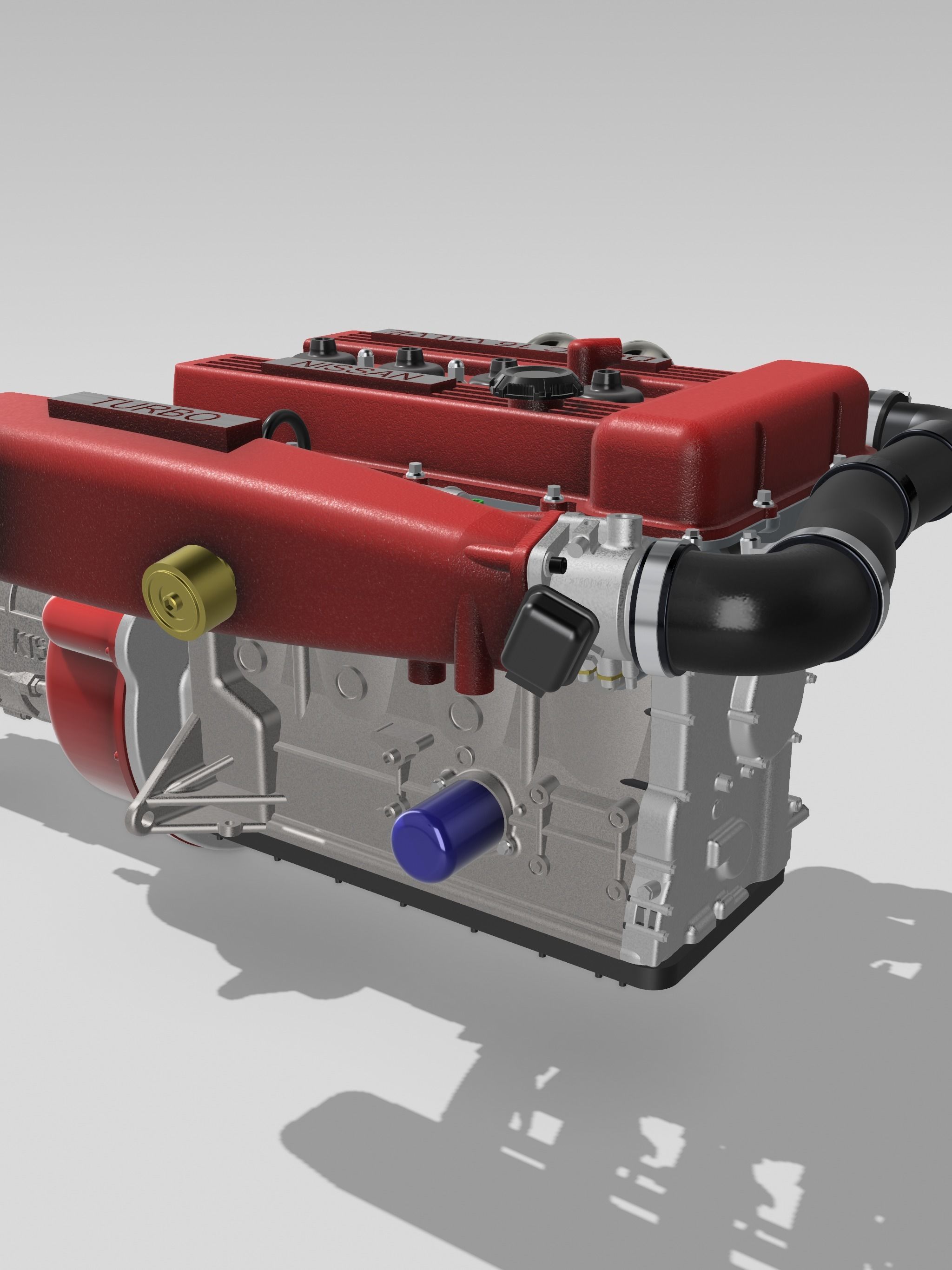 FJ20 FJ24 Turbo engine complete with gearbox N accessories 3D print model_1