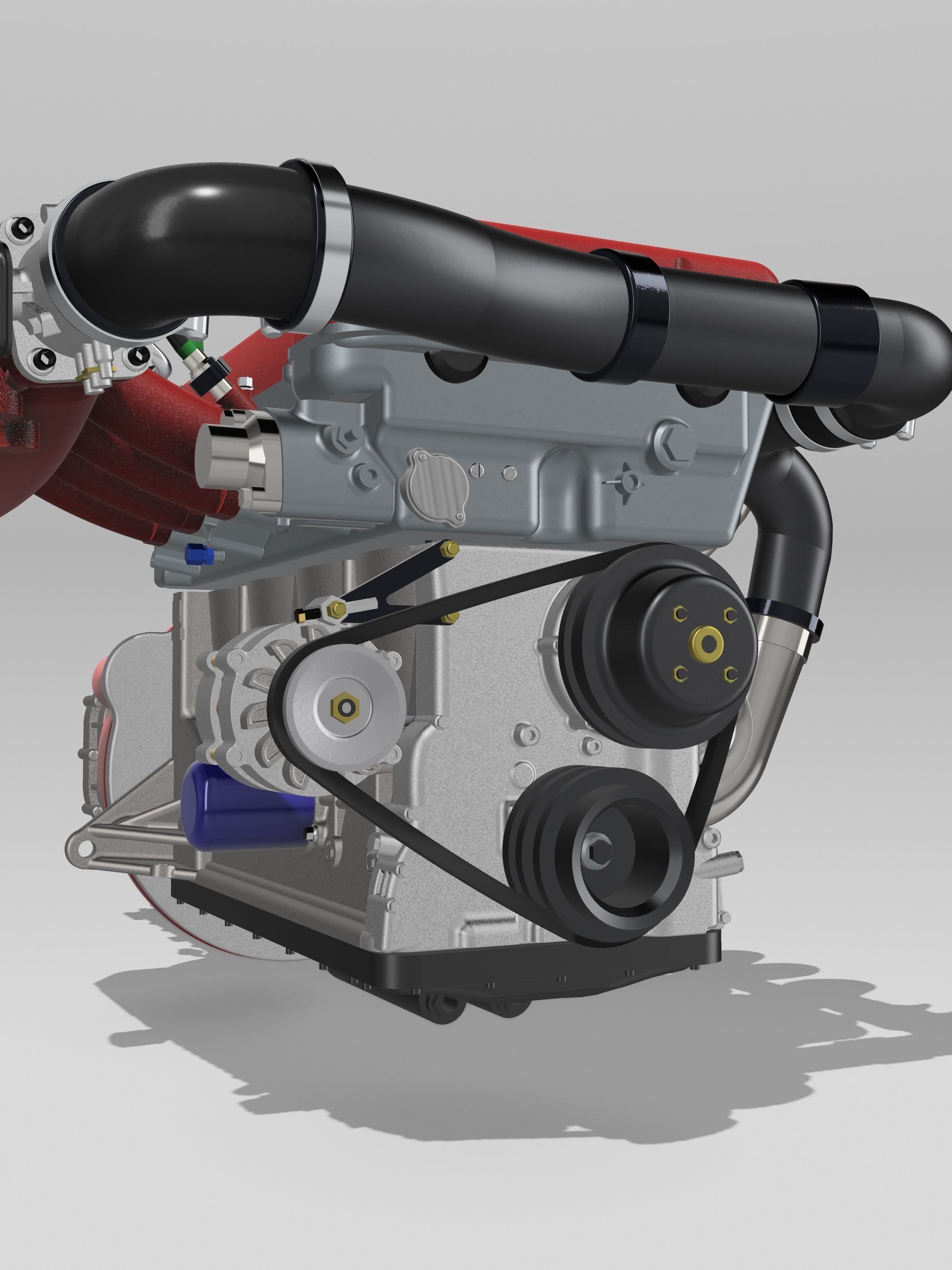 FJ20 FJ24 Turbo engine complete with gearbox N accessories 3D print model_7