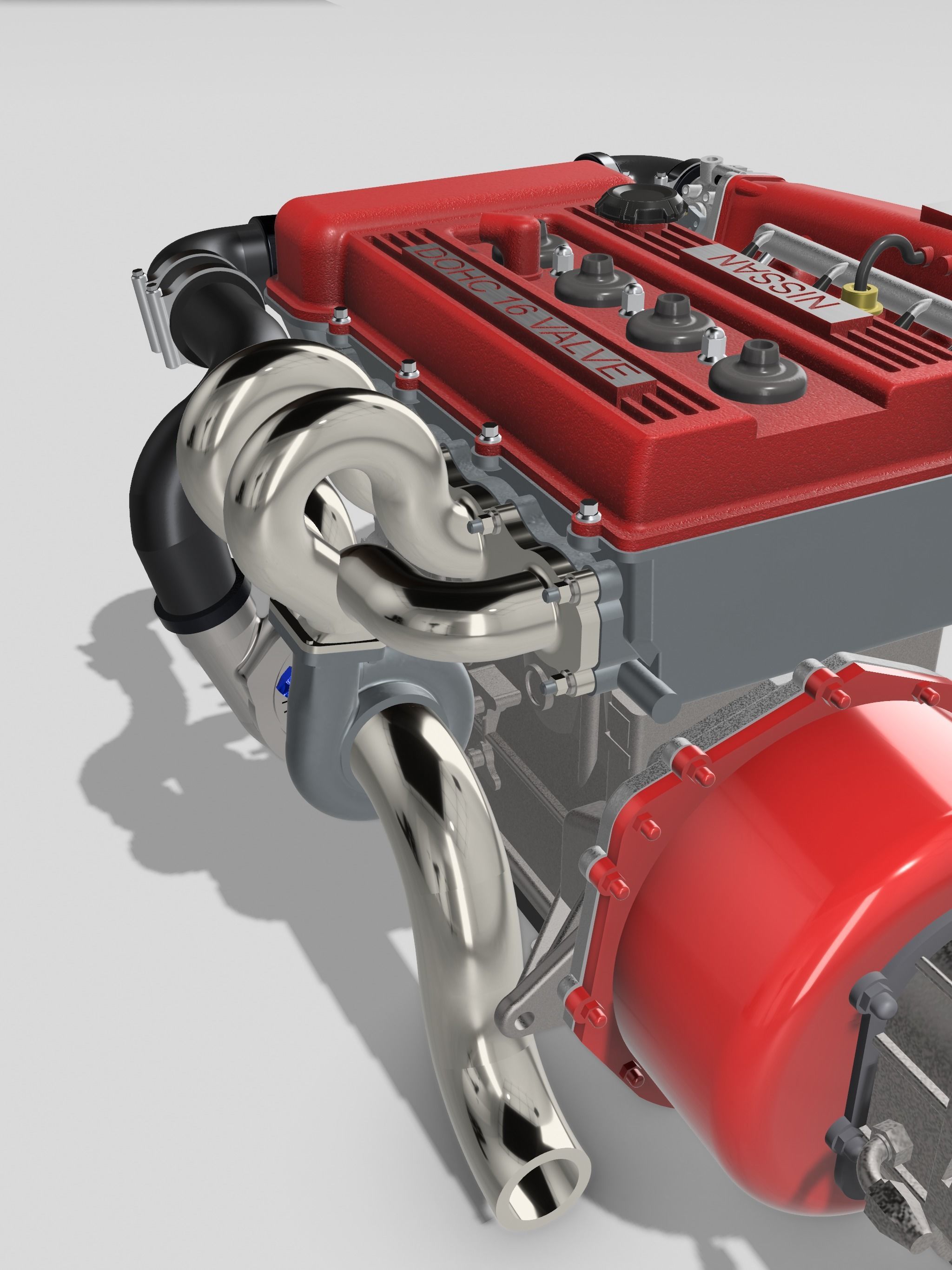 FJ20 FJ24 Turbo engine complete with gearbox N accessories 3D print model_4