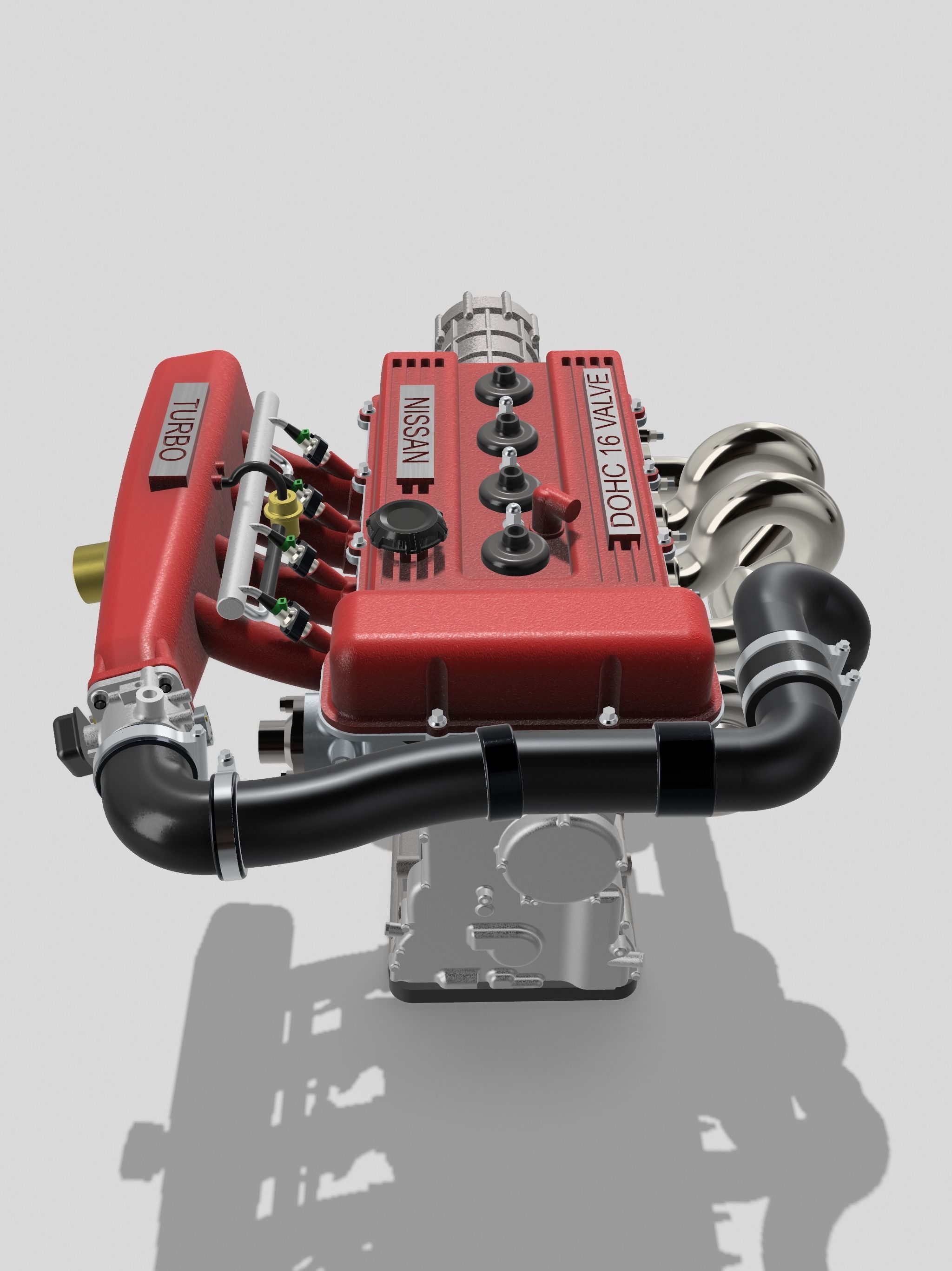 FJ20 FJ24 Turbo engine complete with gearbox N accessories 3D print model_5