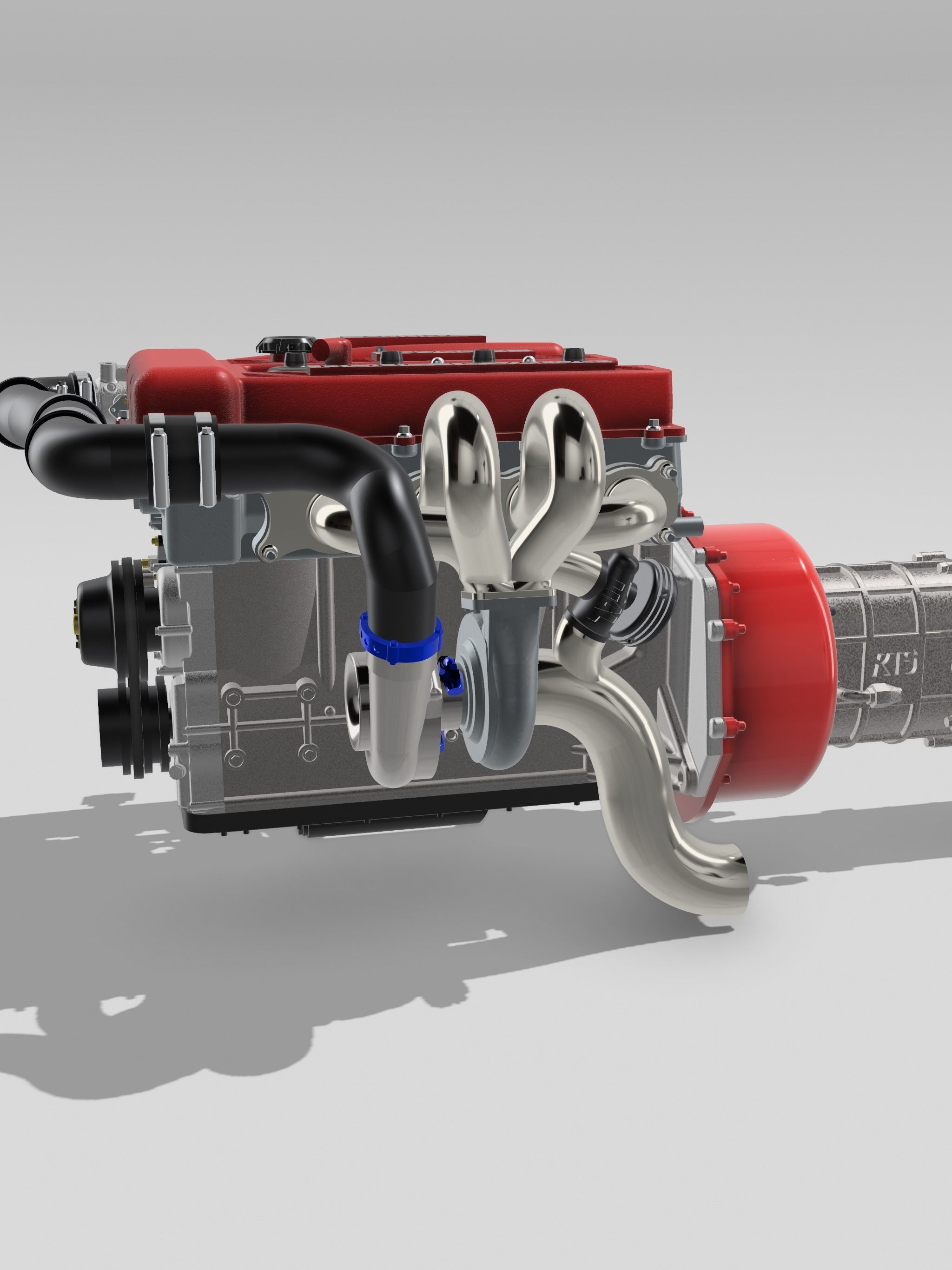 FJ20 FJ24 Turbo engine complete with gearbox N accessories 3D print model_14