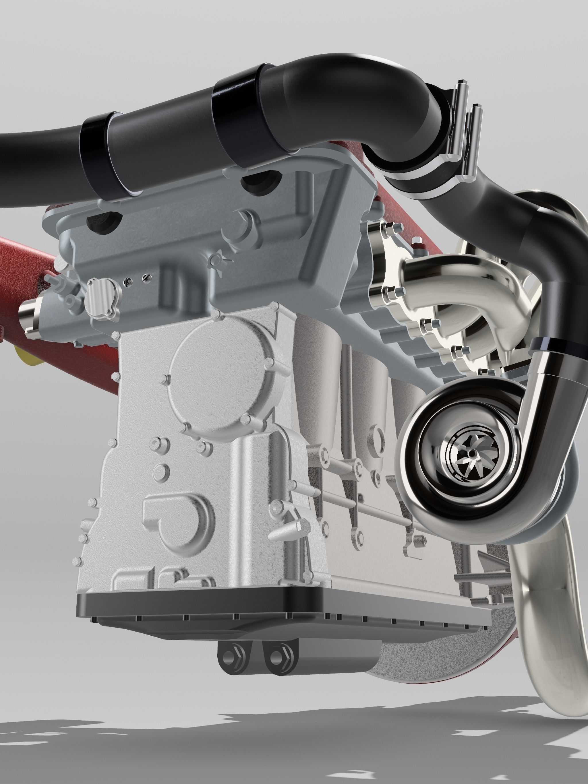 FJ20 FJ24 Turbo engine complete with gearbox N accessories 3D print model_3