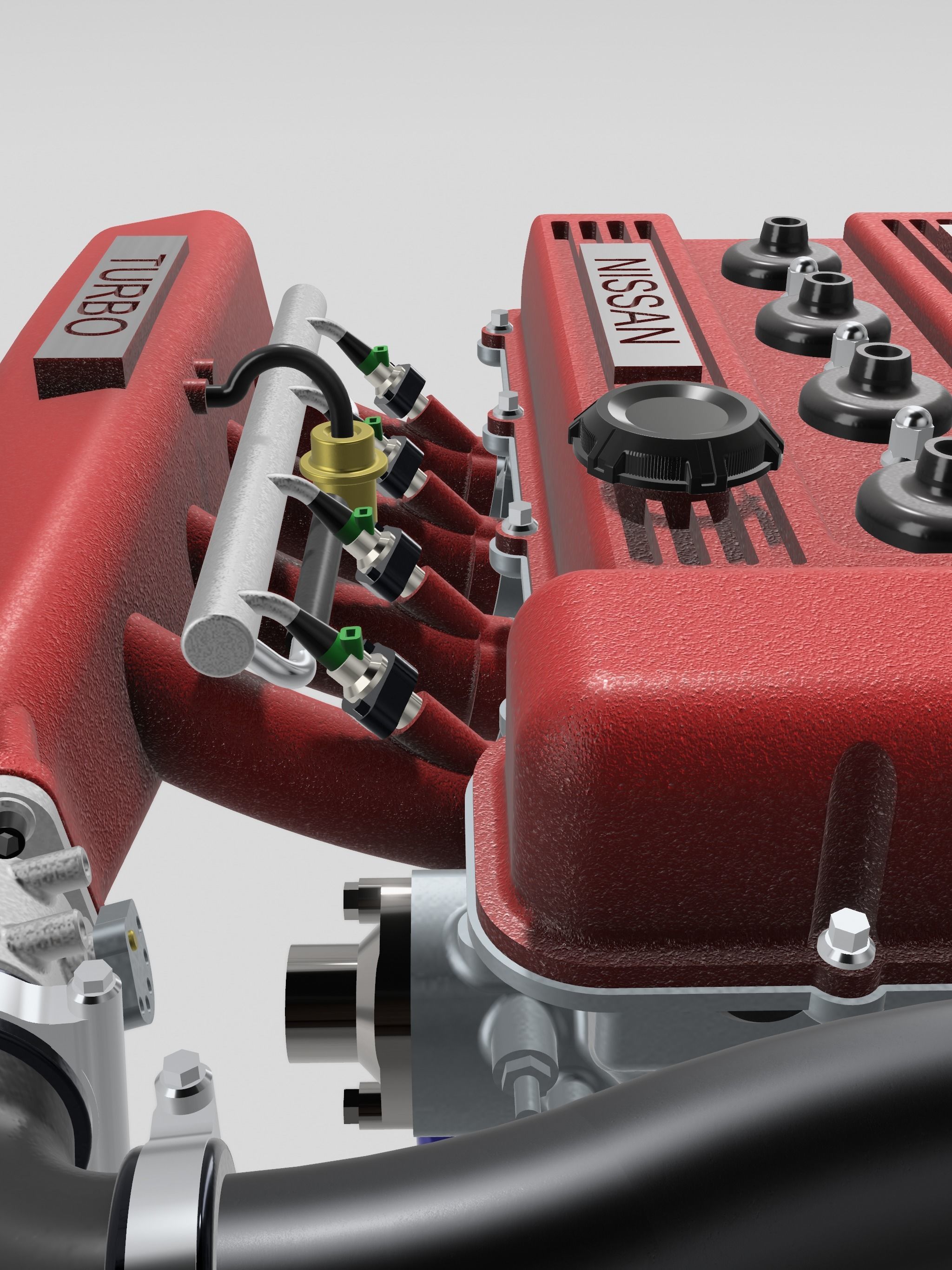 FJ20 FJ24 Turbo engine complete with gearbox N accessories 3D print model_2