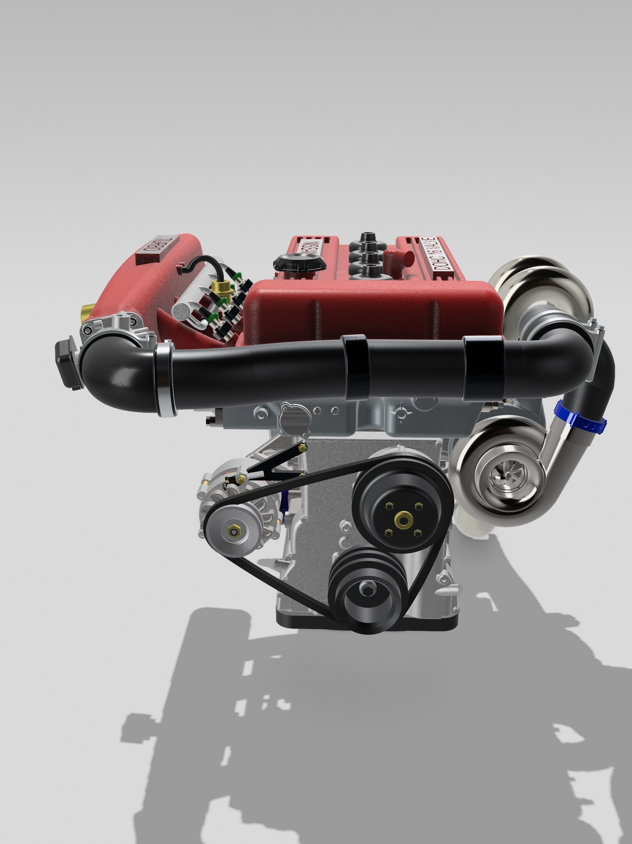 FJ20 FJ24 Turbo engine complete with gearbox N accessories 3D print model_16