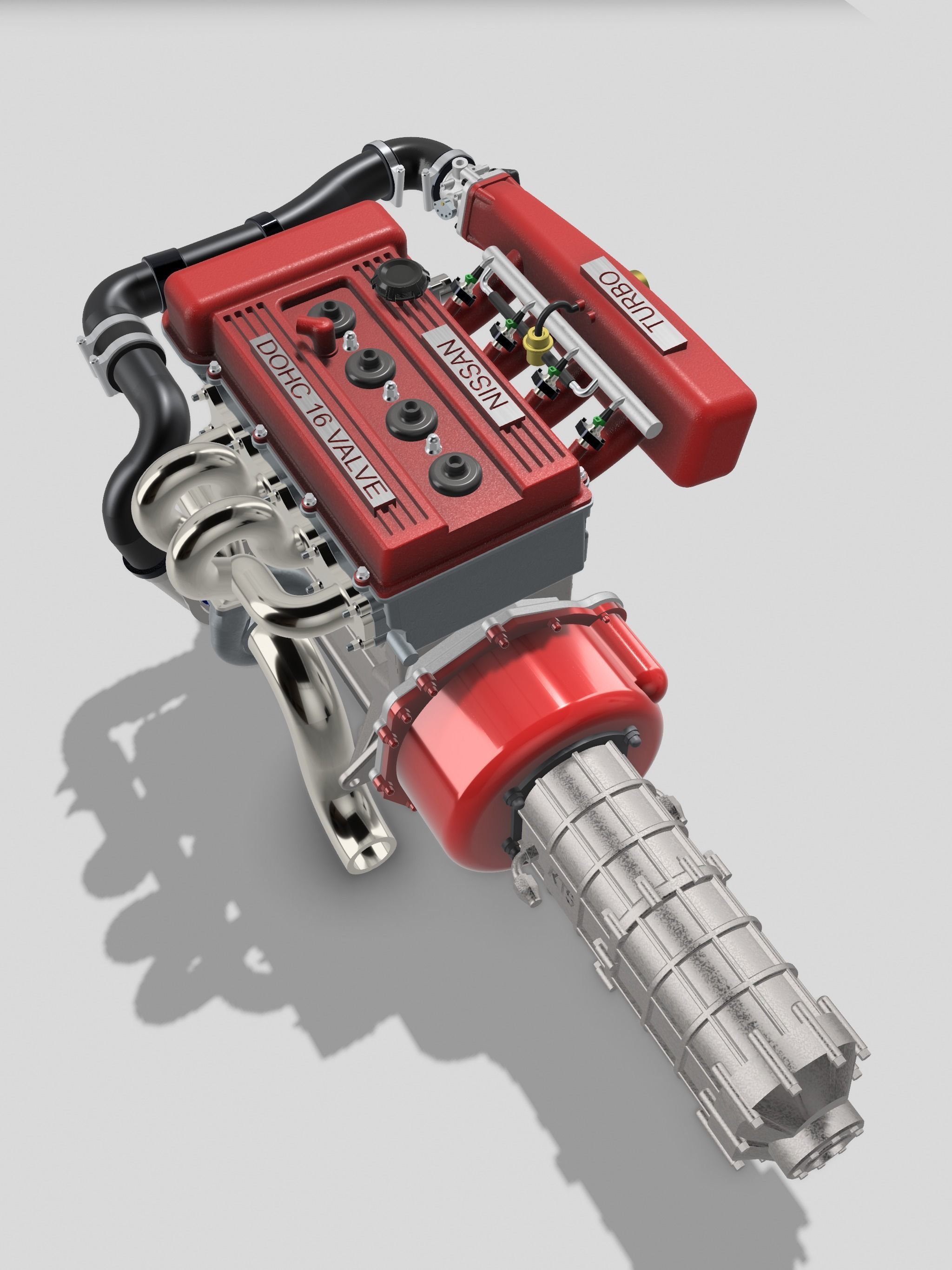 FJ20 FJ24 Turbo engine complete with gearbox N accessories 3D print model_11