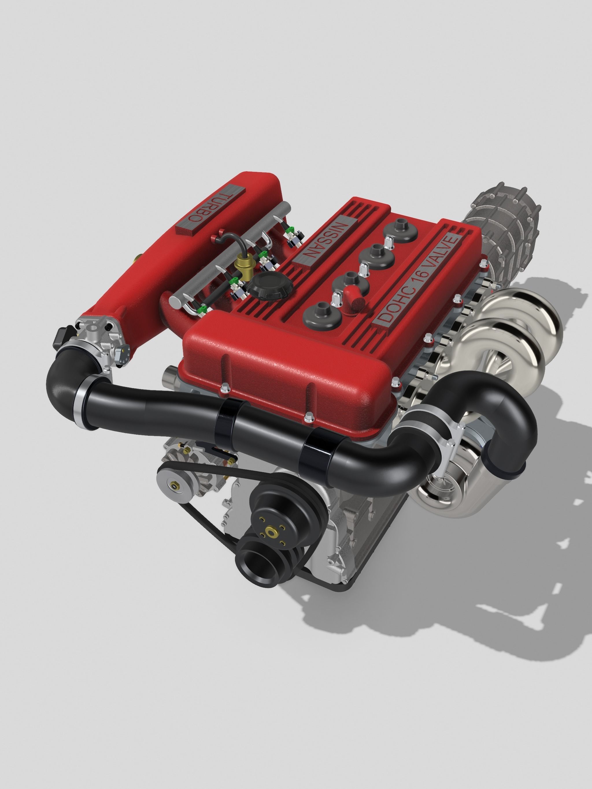 FJ20 FJ24 Turbo engine complete with gearbox N accessories 3D print model_9