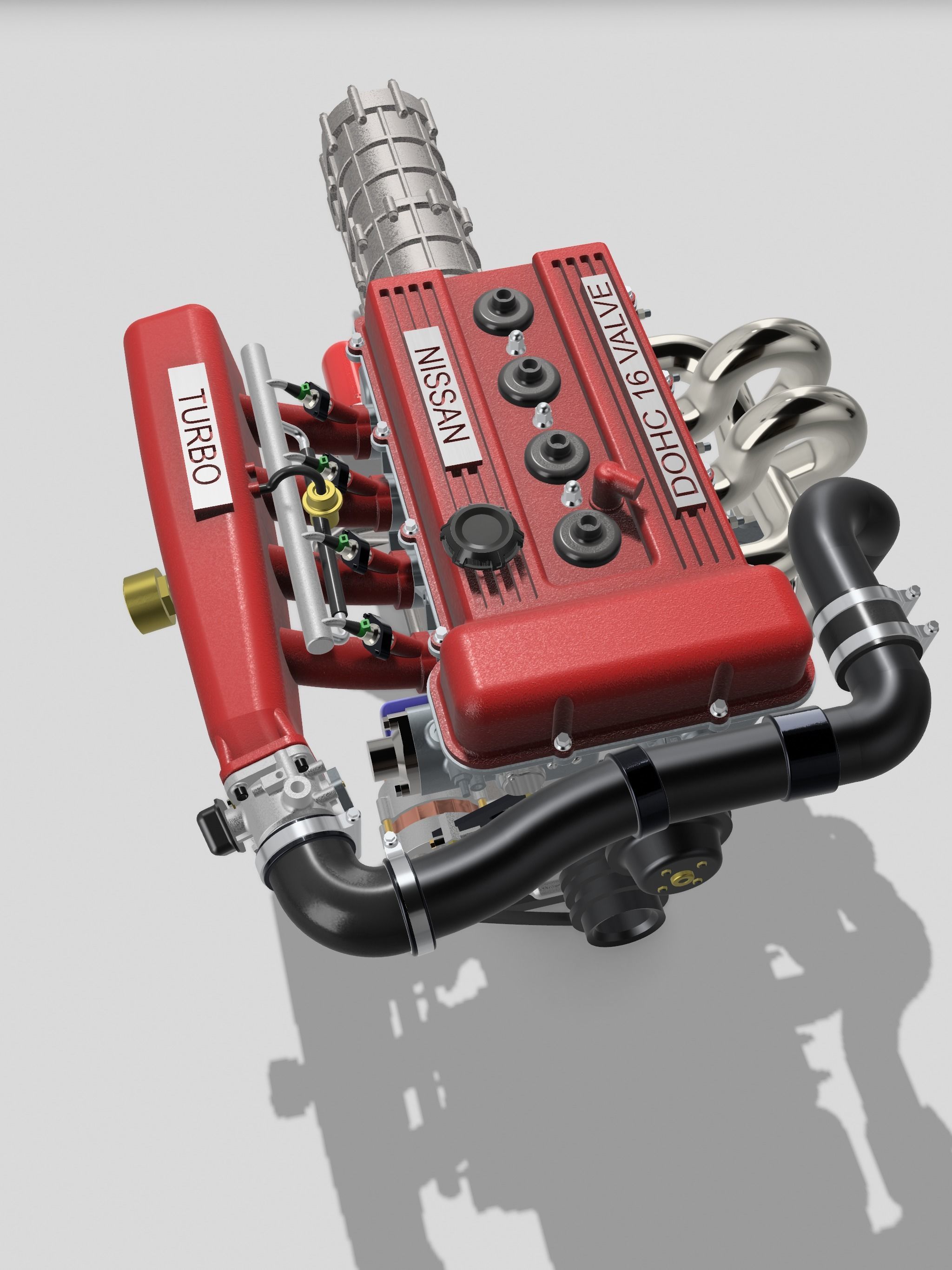 FJ20 FJ24 Turbo engine complete with gearbox N accessories 3D print model_6