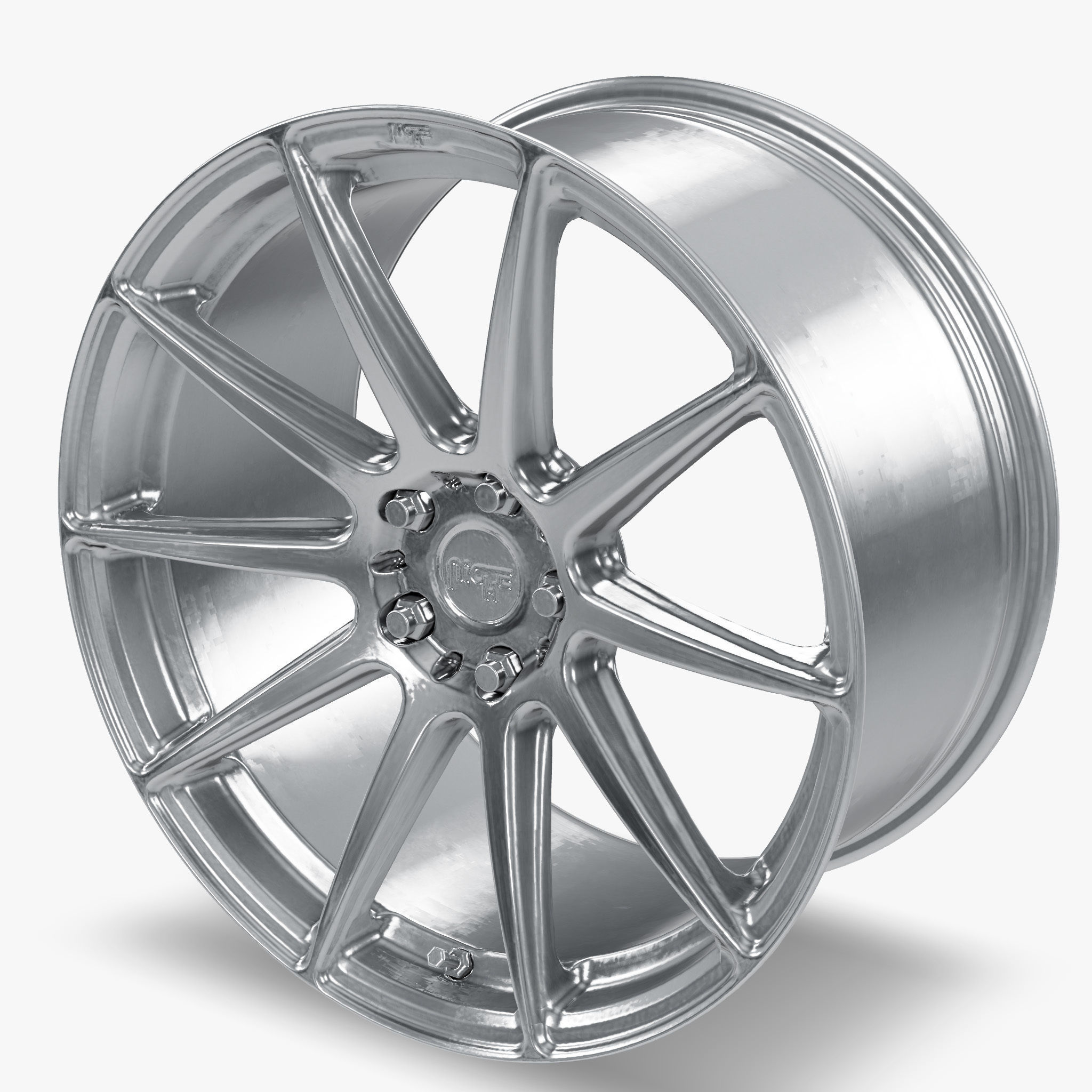 Niche Essen Wheel Silver With Machined Face Low-poly 3D model_9