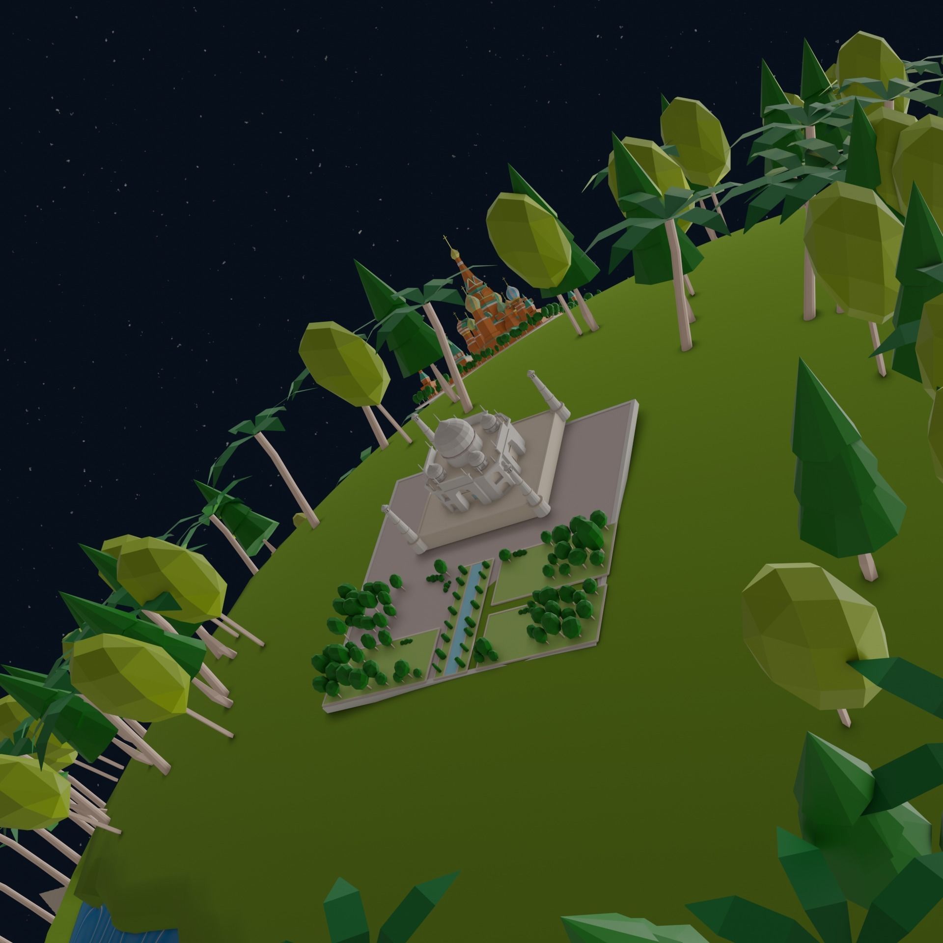 Low-poly Earth Globe with Monument buildings Low-poly 3D model_6