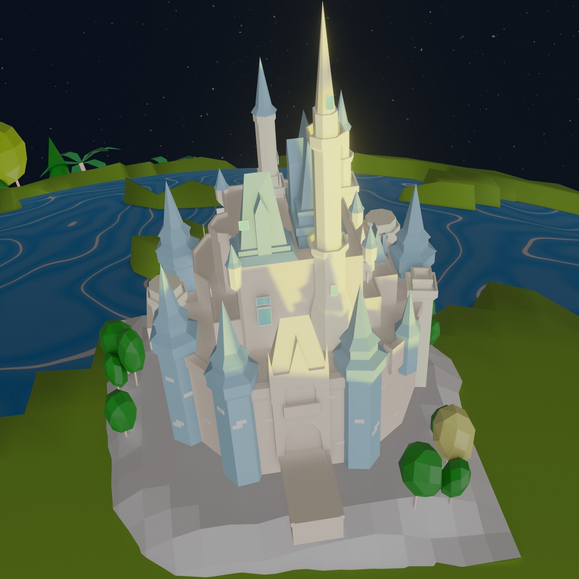Low-poly Earth Globe with Monument buildings Low-poly 3D model_7