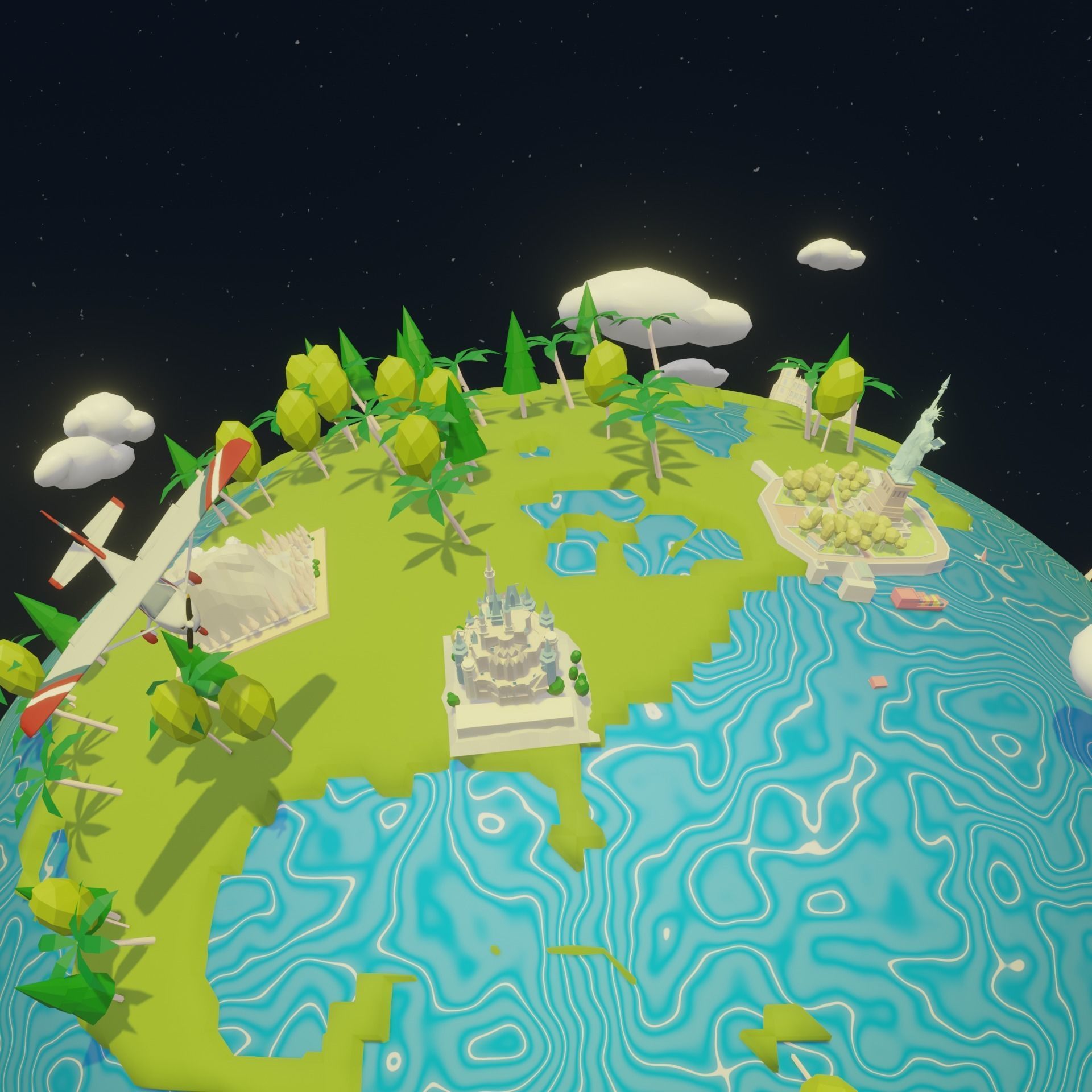 Low-poly Earth Globe with Monument buildings Low-poly 3D model_5