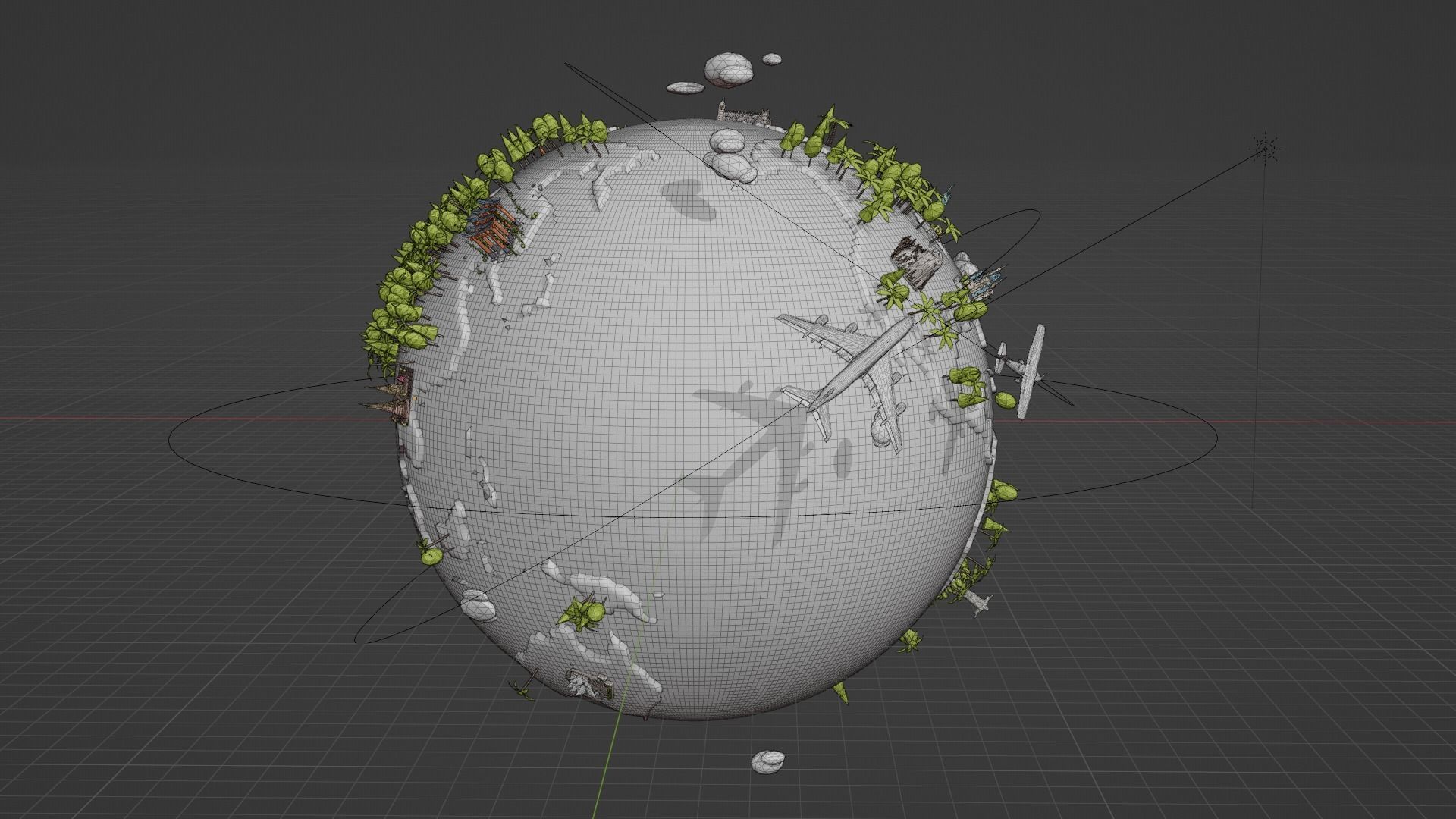 Low-poly Earth Globe with Monument buildings Low-poly 3D model_10