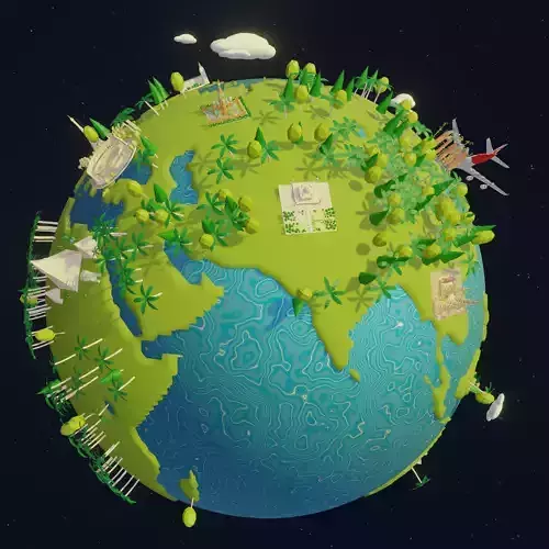 Low-poly Earth Globe with Monument buildings Low-poly 3D model