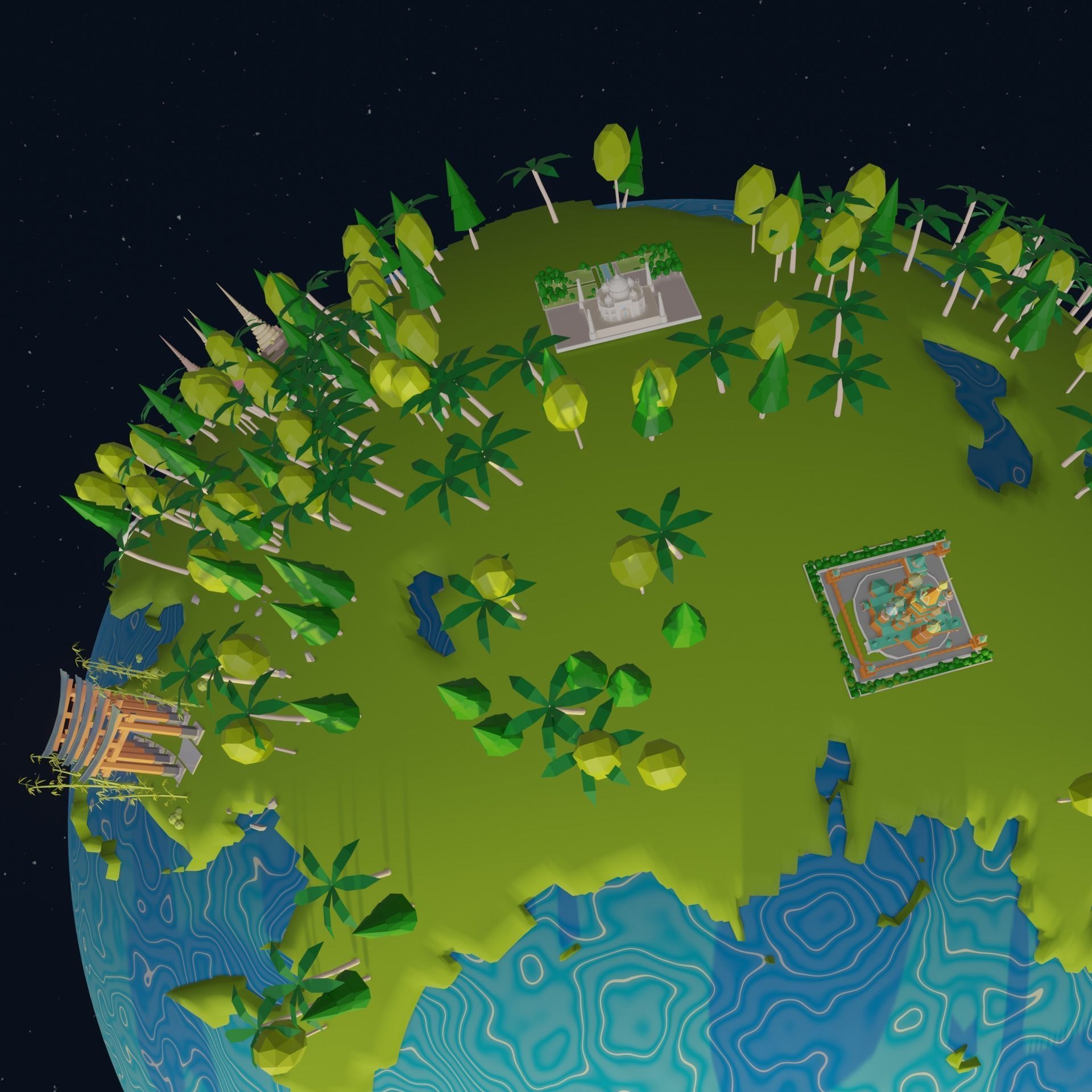 Low-poly Earth Globe with Monument buildings Low-poly 3D model_8