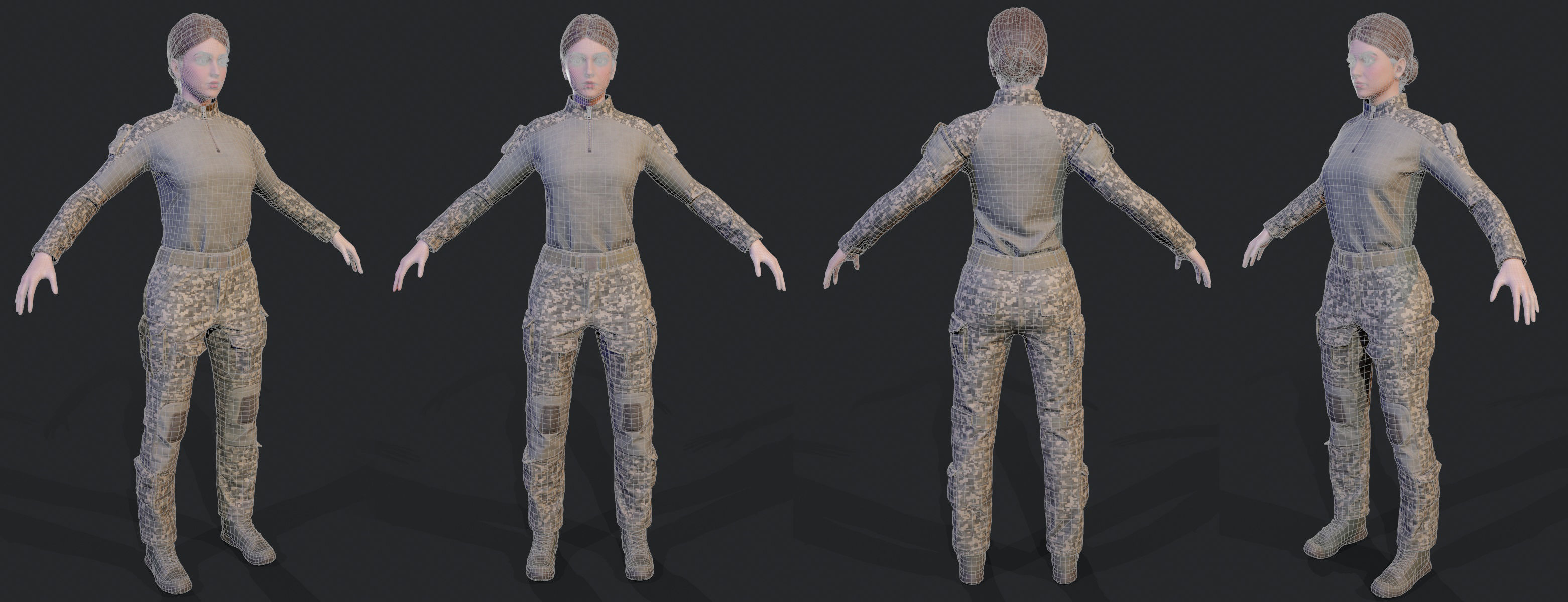 Female Soldier UE4 Low-poly 3D model_22