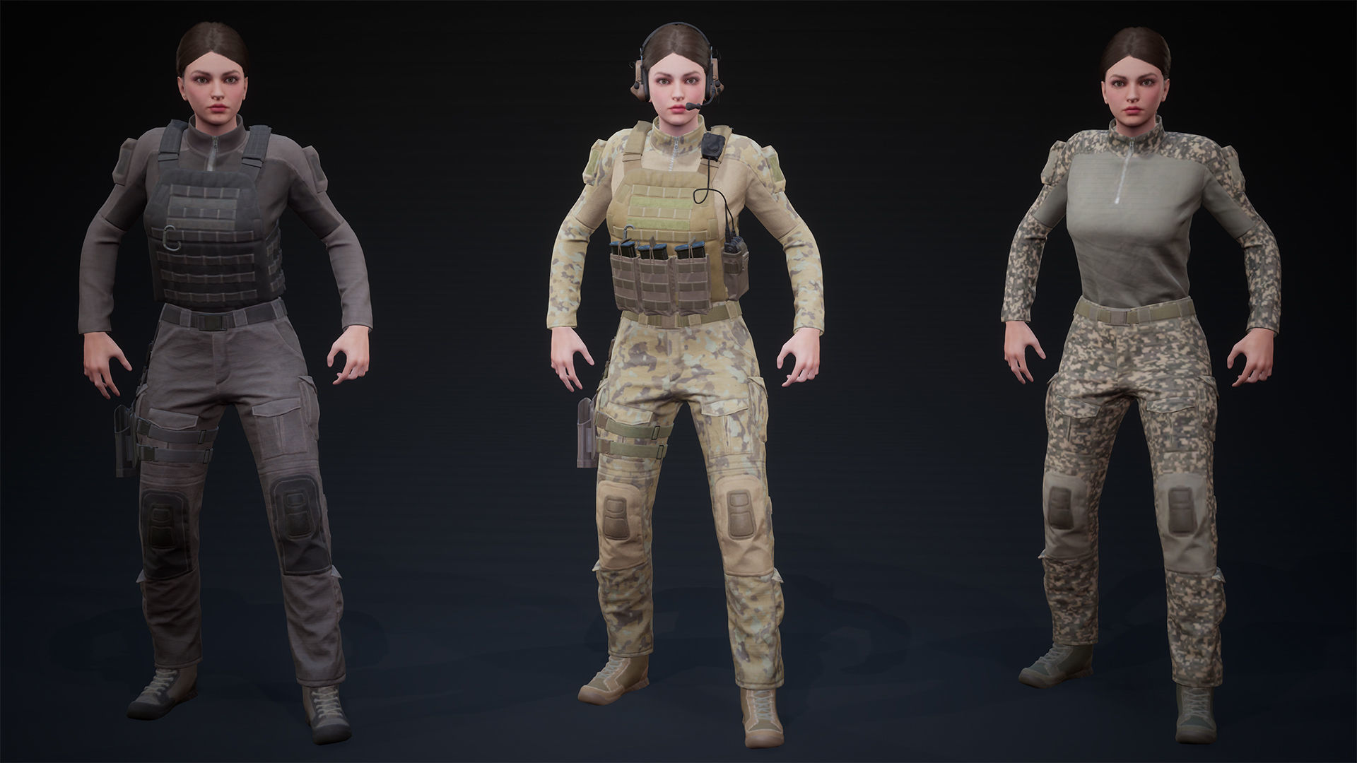 Female Soldier UE4 Low-poly 3D model_6