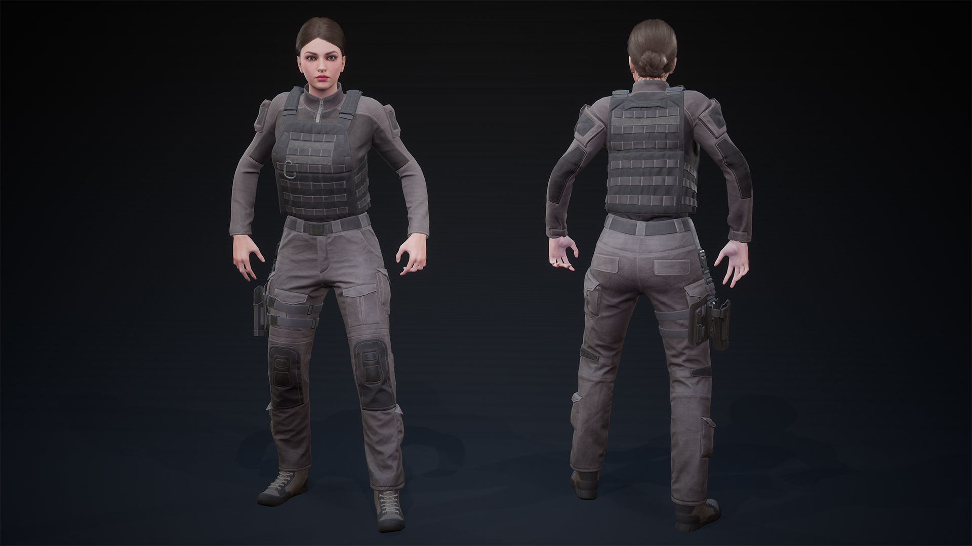 Female Soldier UE4 Low-poly 3D model_8
