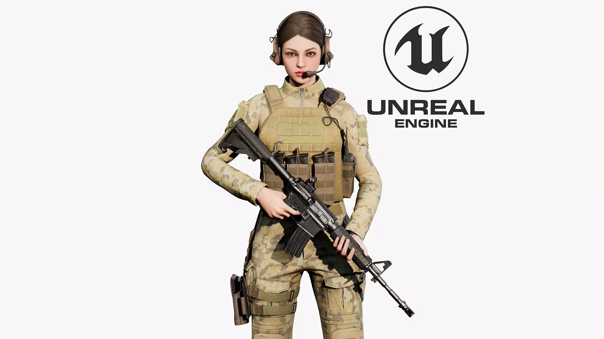 Female Soldier UE4 Low-poly 3D model_0
