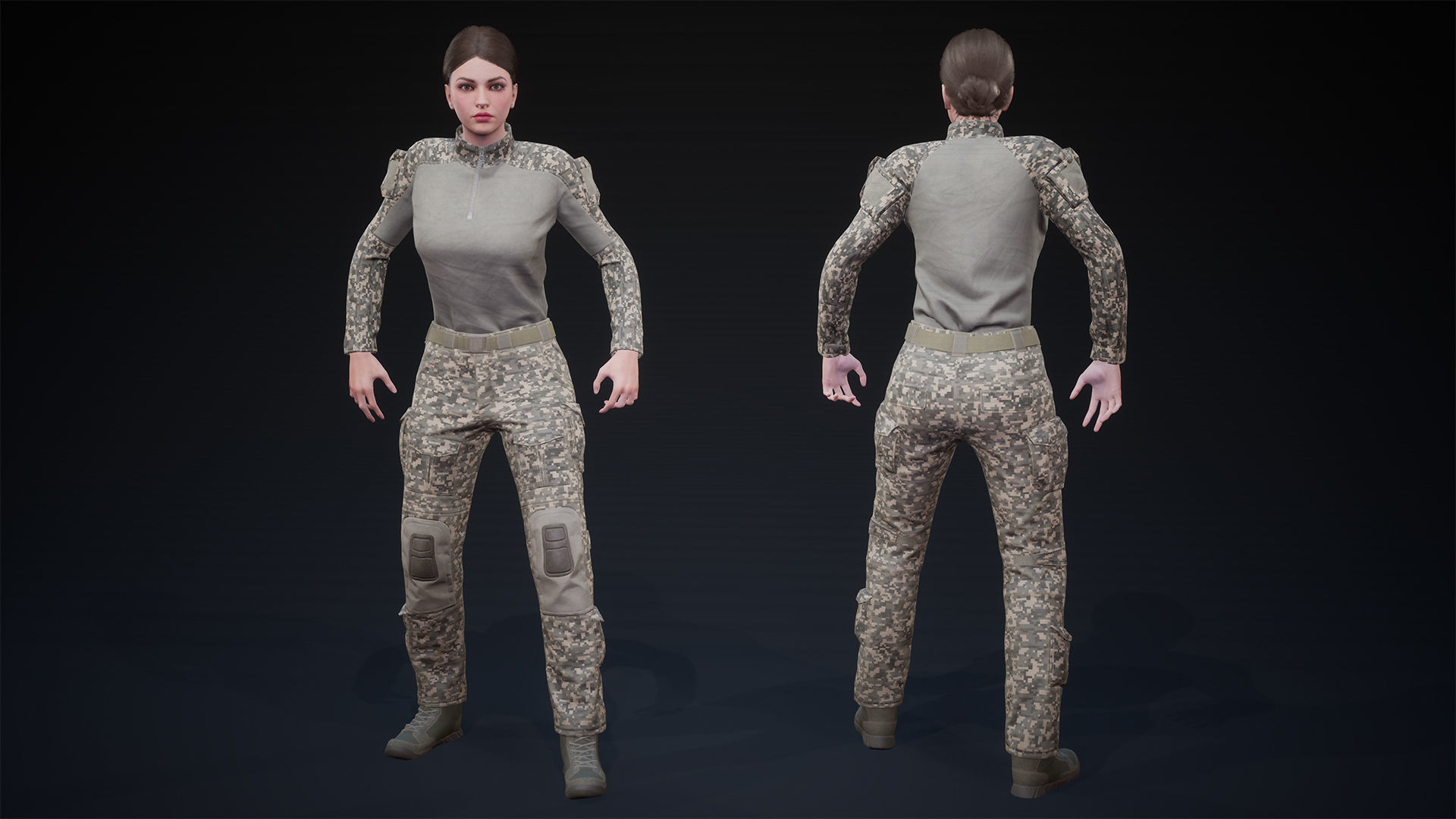 Female Soldier UE4 Low-poly 3D model_9