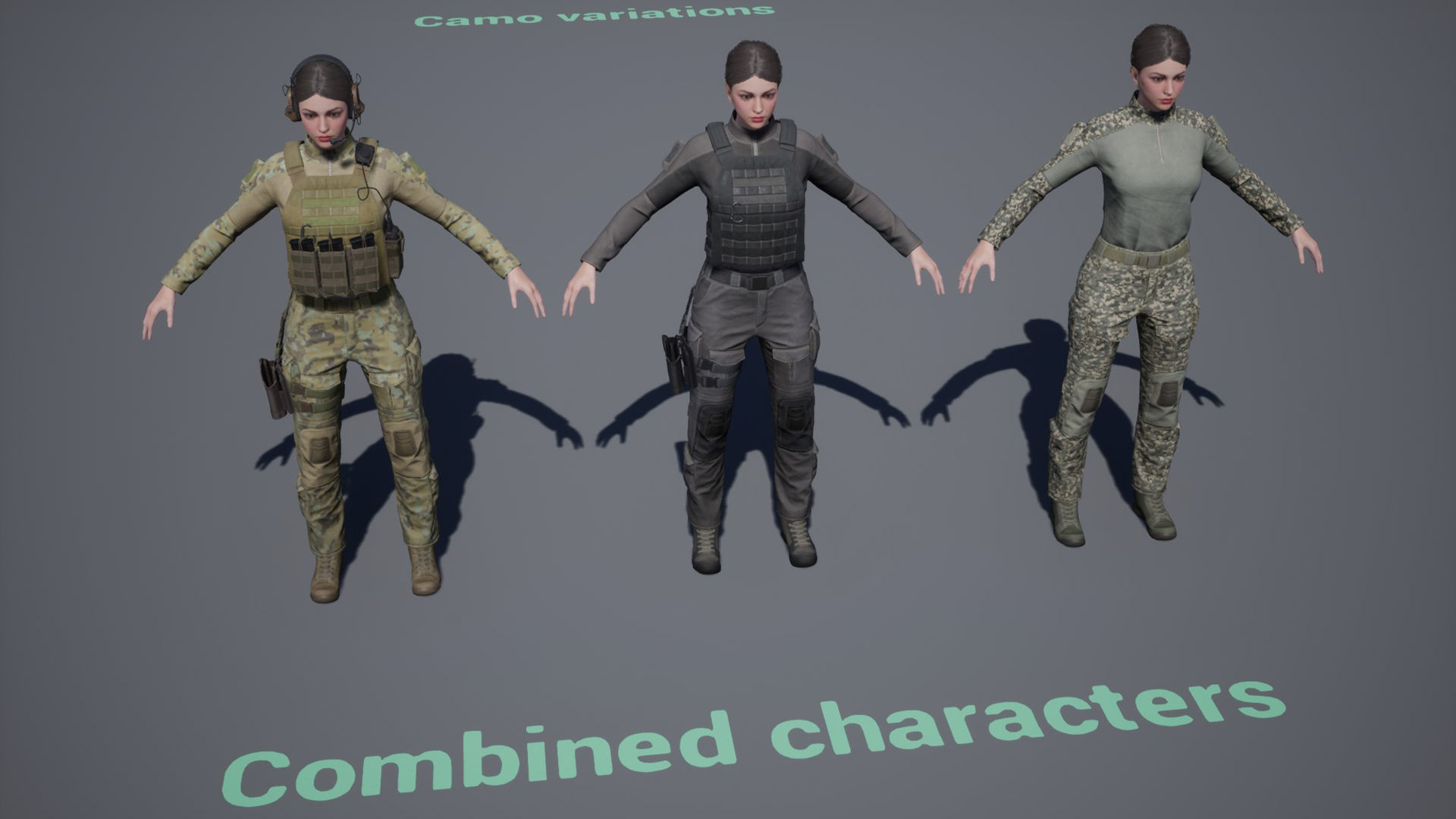 Female Soldier UE4 Low-poly 3D model_14