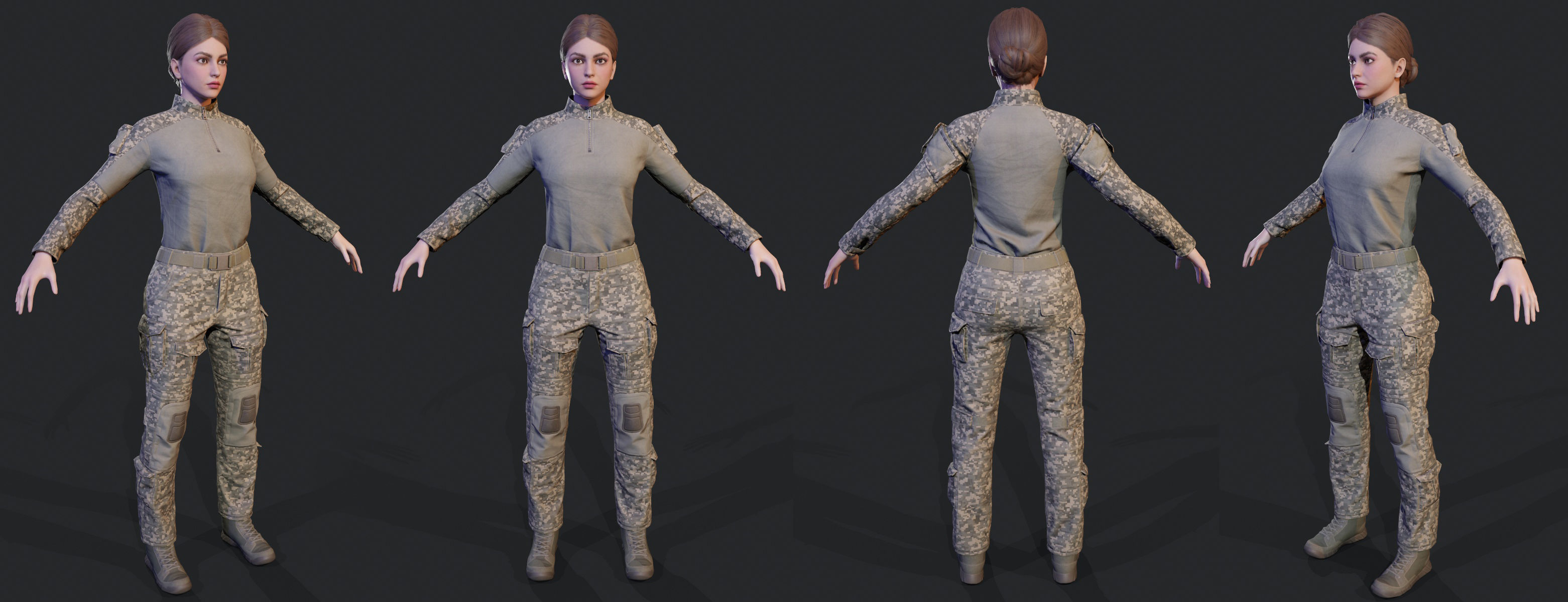 Female Soldier UE4 Low-poly 3D model_24