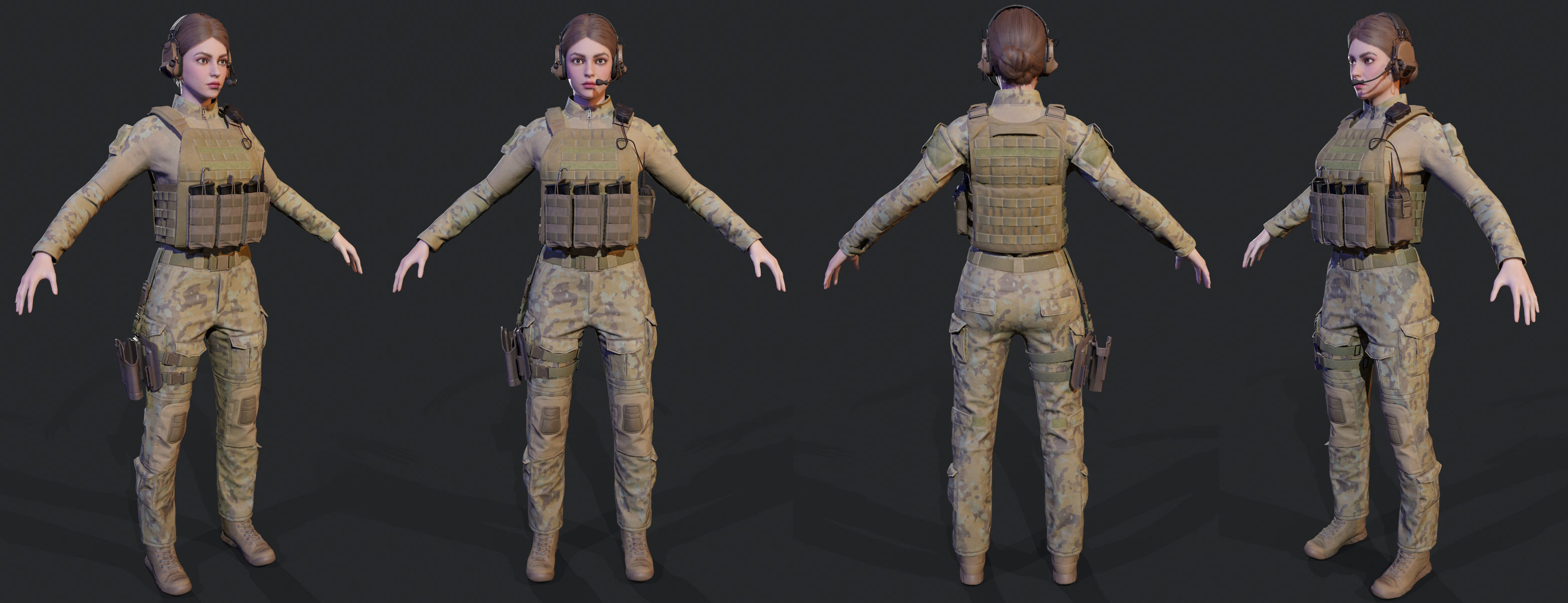 Female Soldier UE4 Low-poly 3D model_21