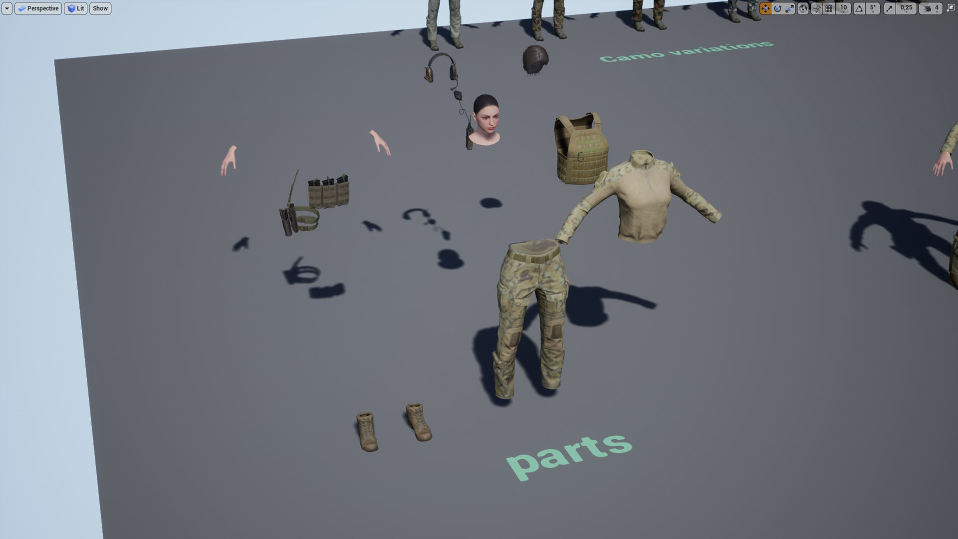 Female Soldier UE4 Low-poly 3D model_13