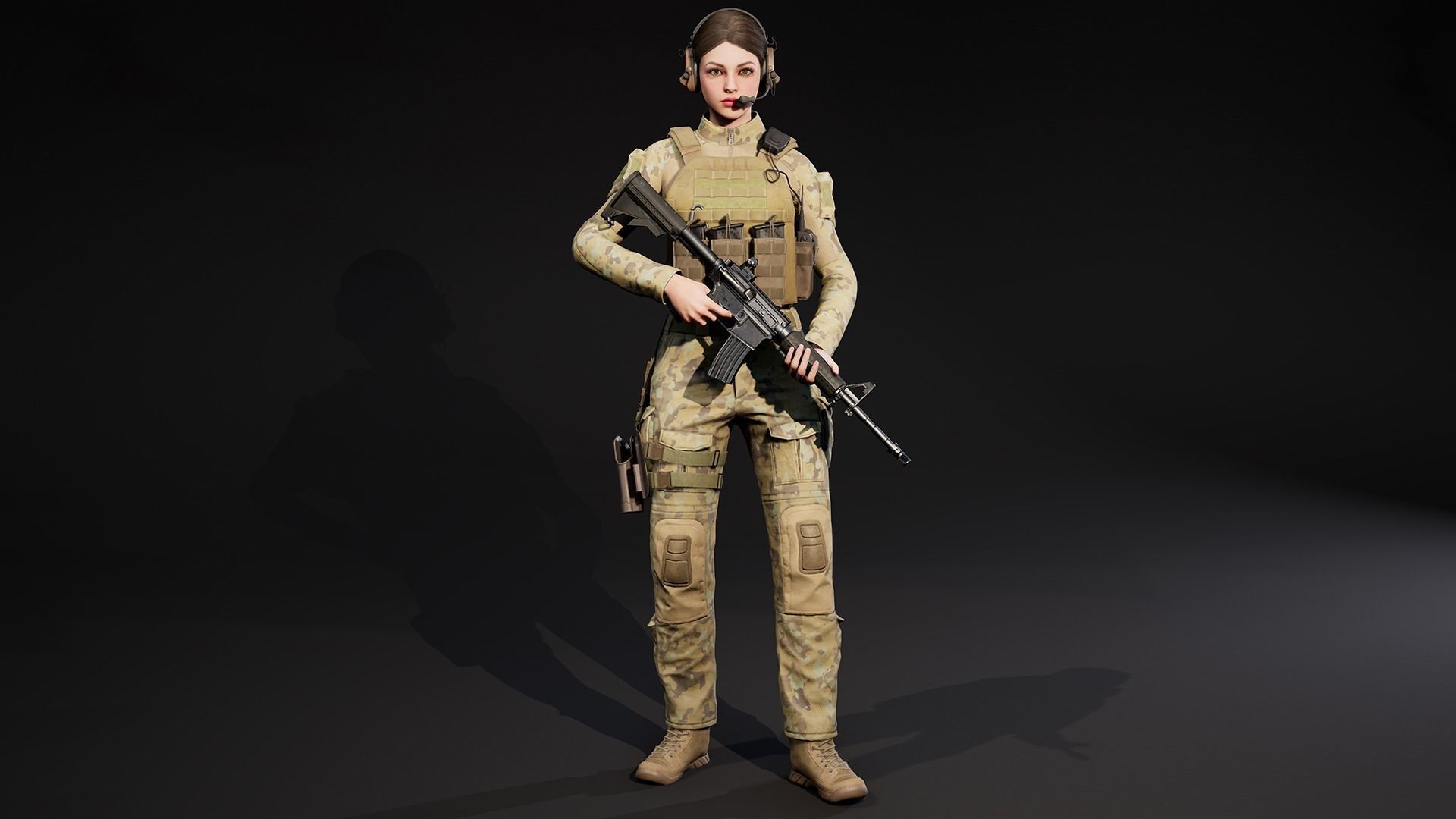 Female Soldier UE4 Low-poly 3D model_3