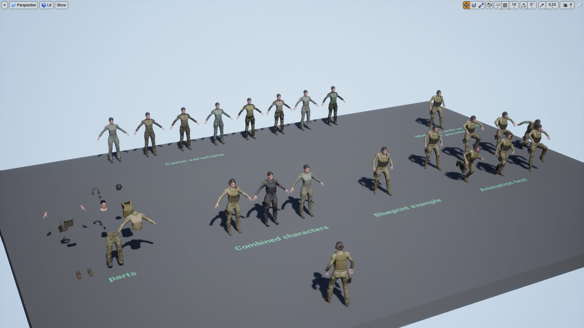 Female Soldier UE4 Low-poly 3D model_12