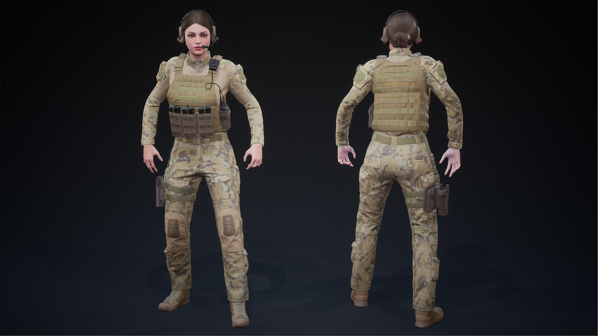 Female Soldier UE4 Low-poly 3D model_7