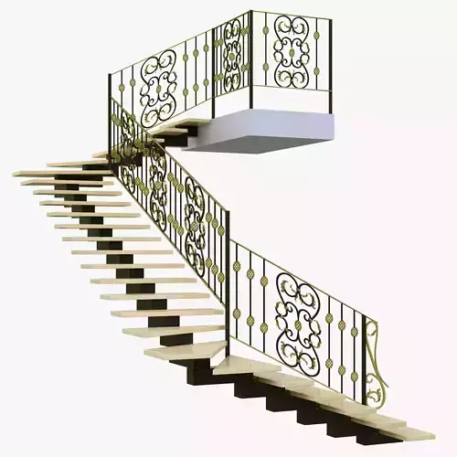 Staircase with wrought iron railings