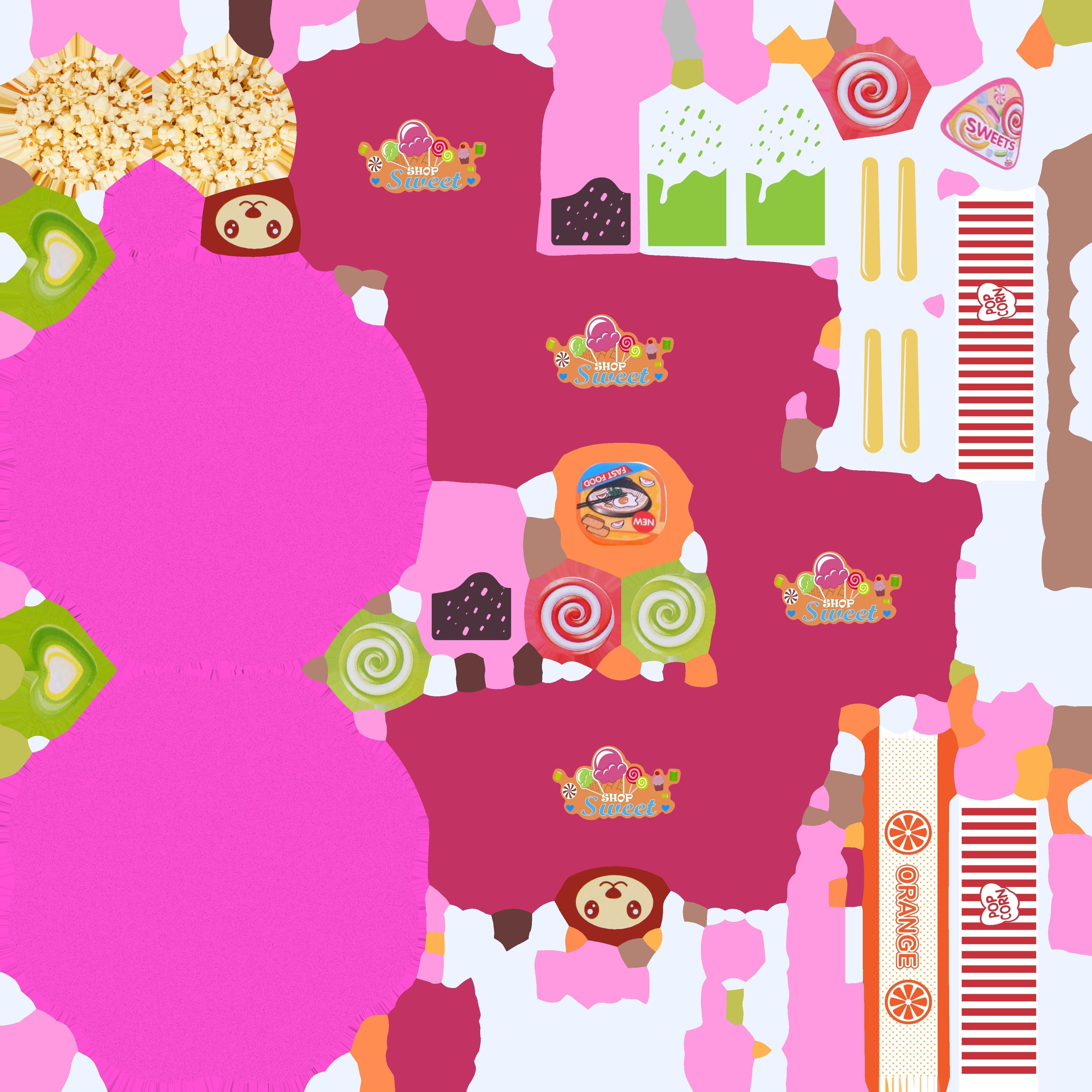 Ice Cream Cart Pink Low-poly 3D model_5