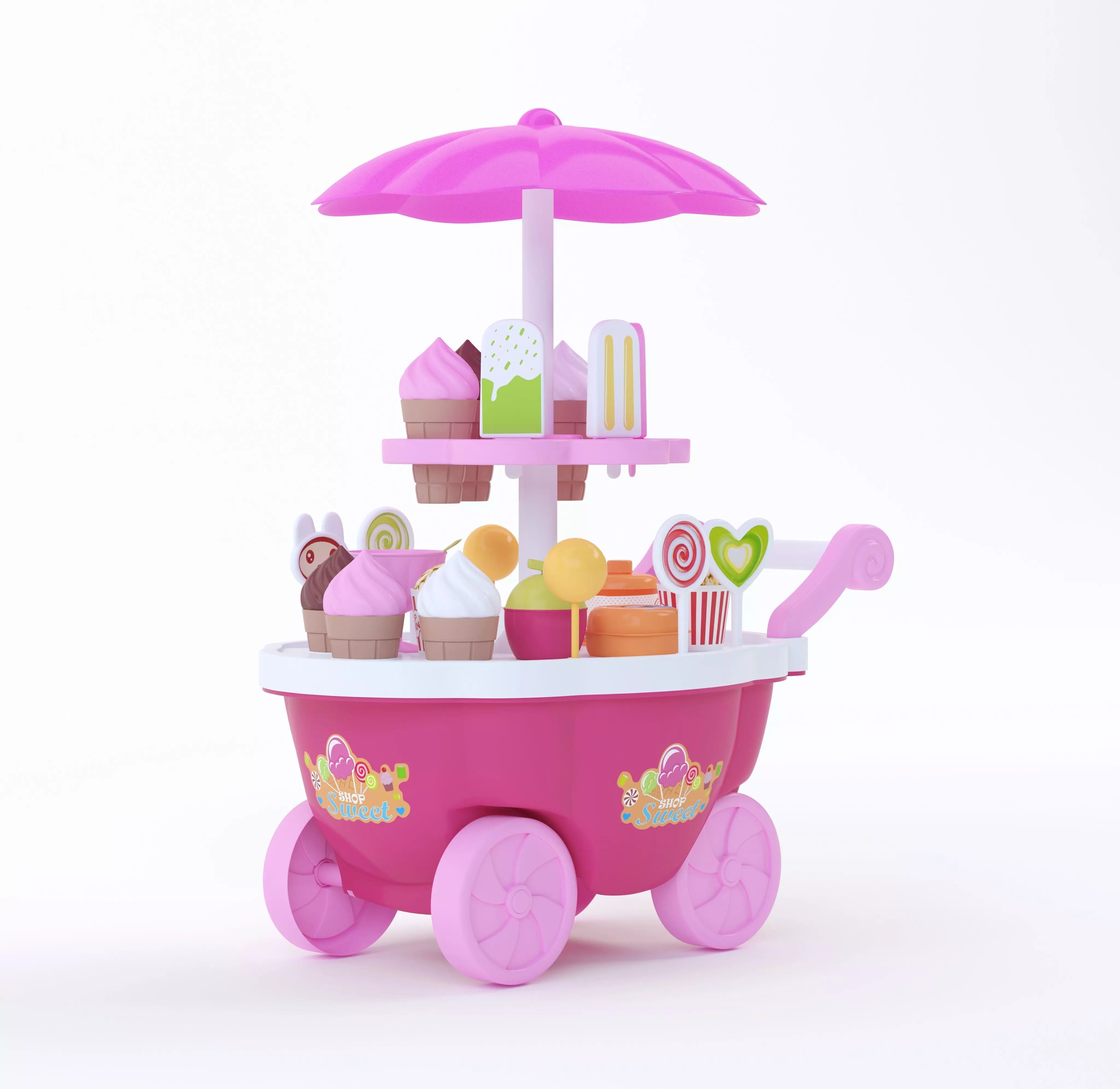 Ice Cream Cart Pink Low-poly 3D model_0
