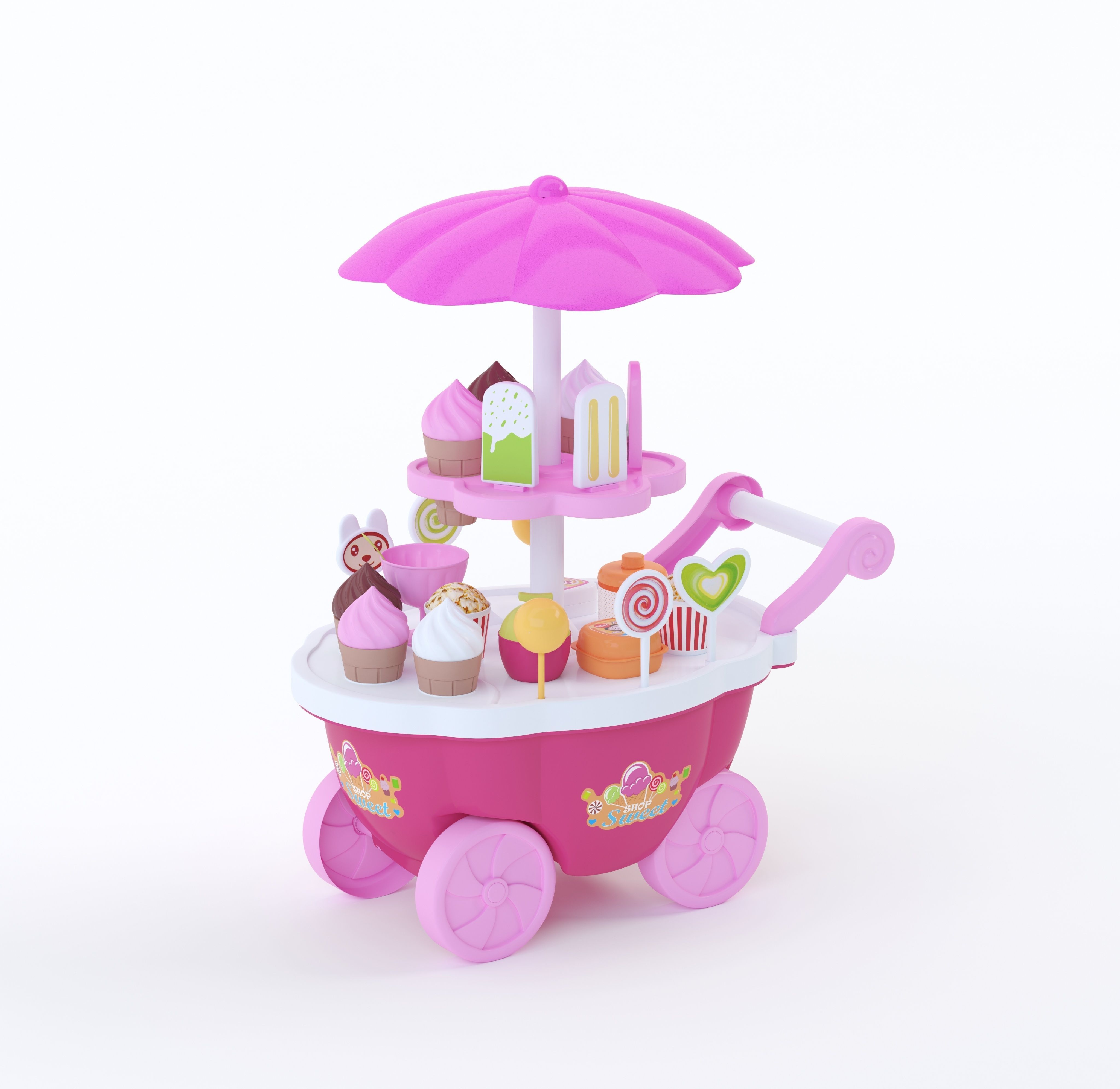 Ice Cream Cart Pink Low-poly 3D model_1