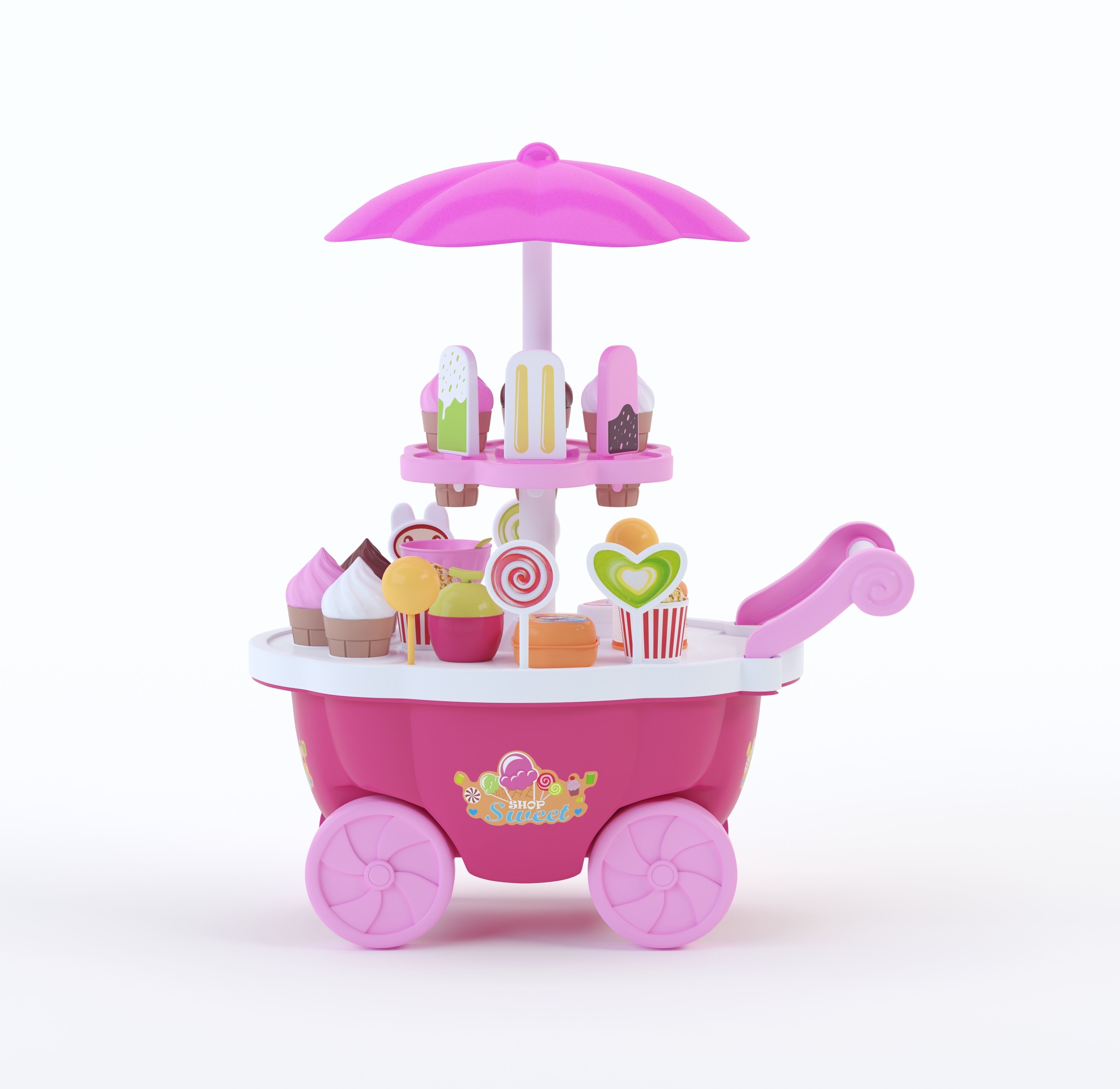 Ice Cream Cart Pink Low-poly 3D model_2