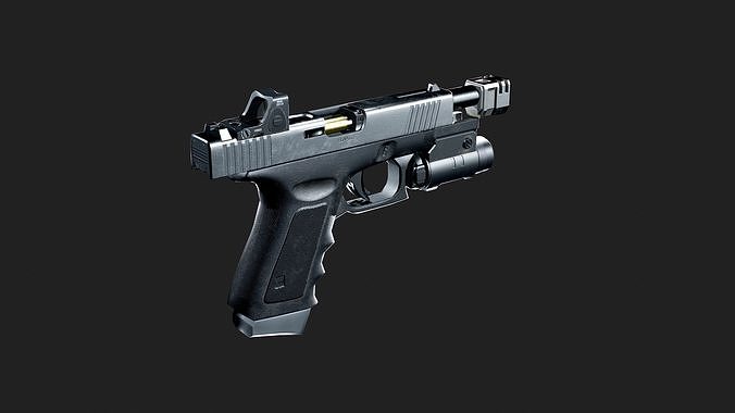 Glock 19 and attachments Low-poly 3D model
