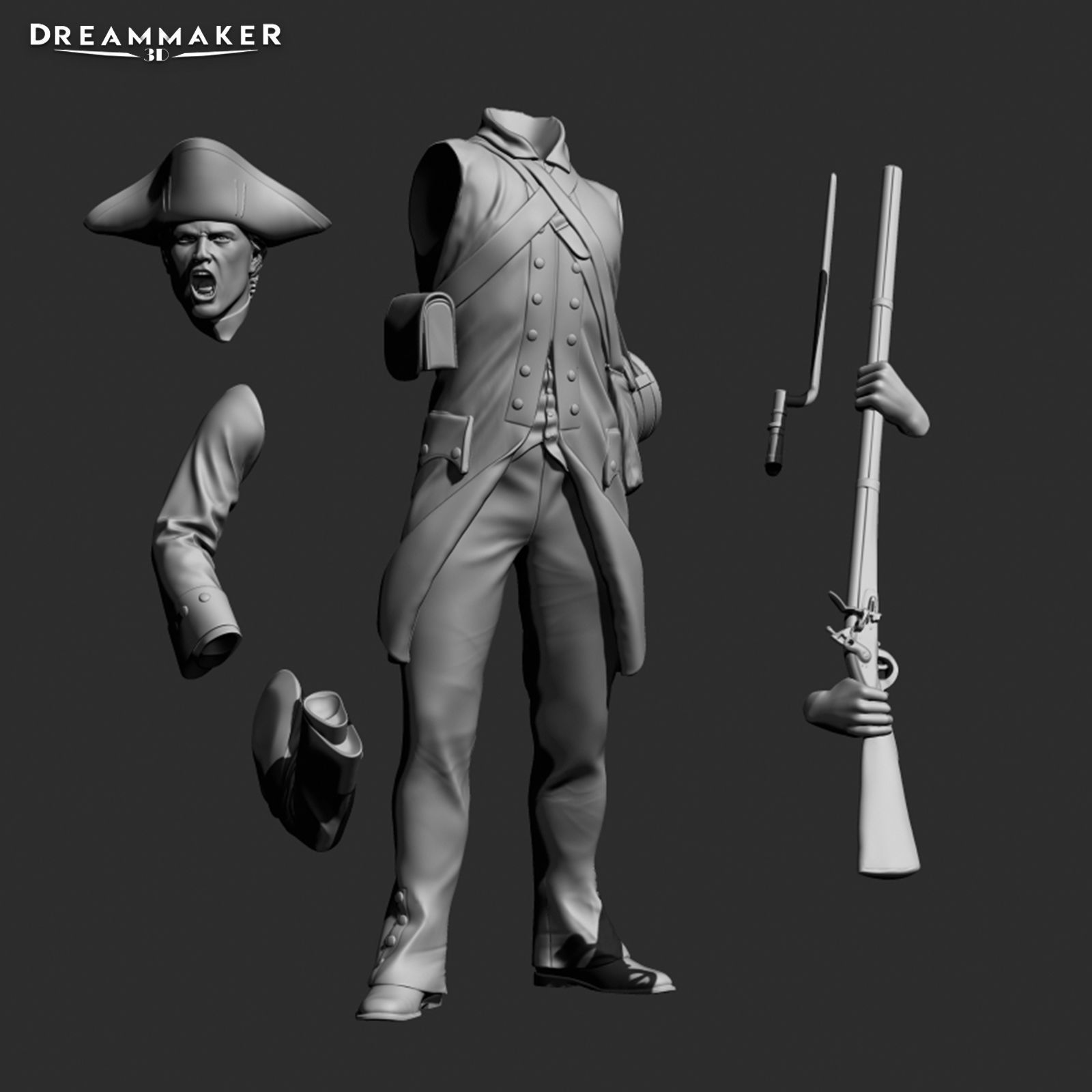 Revolutionary War soldier 3D print model_6