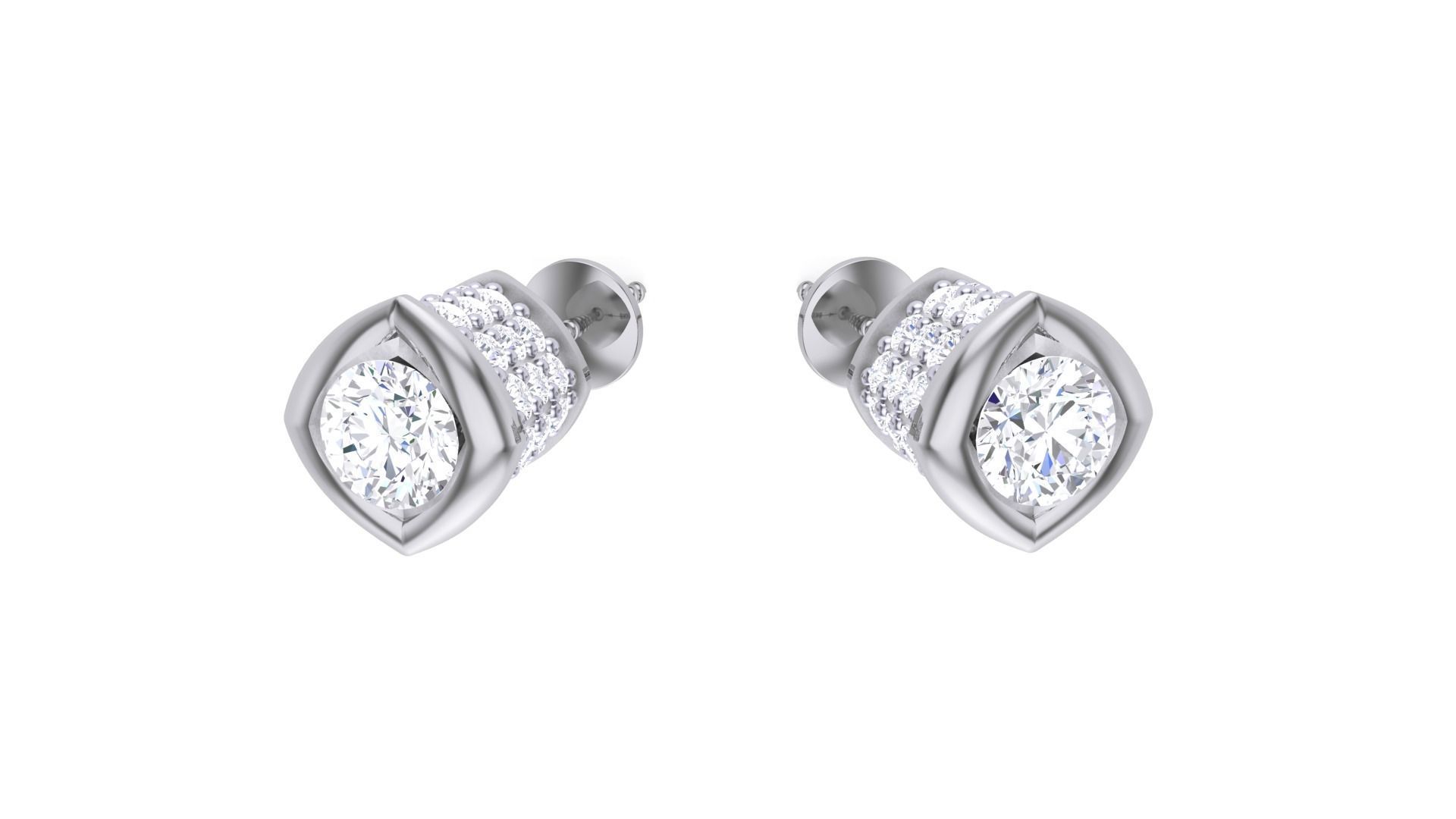 Solitaire Diamond Stud Earrings stl obj gltf glb mtl 3mf  3D print model_2