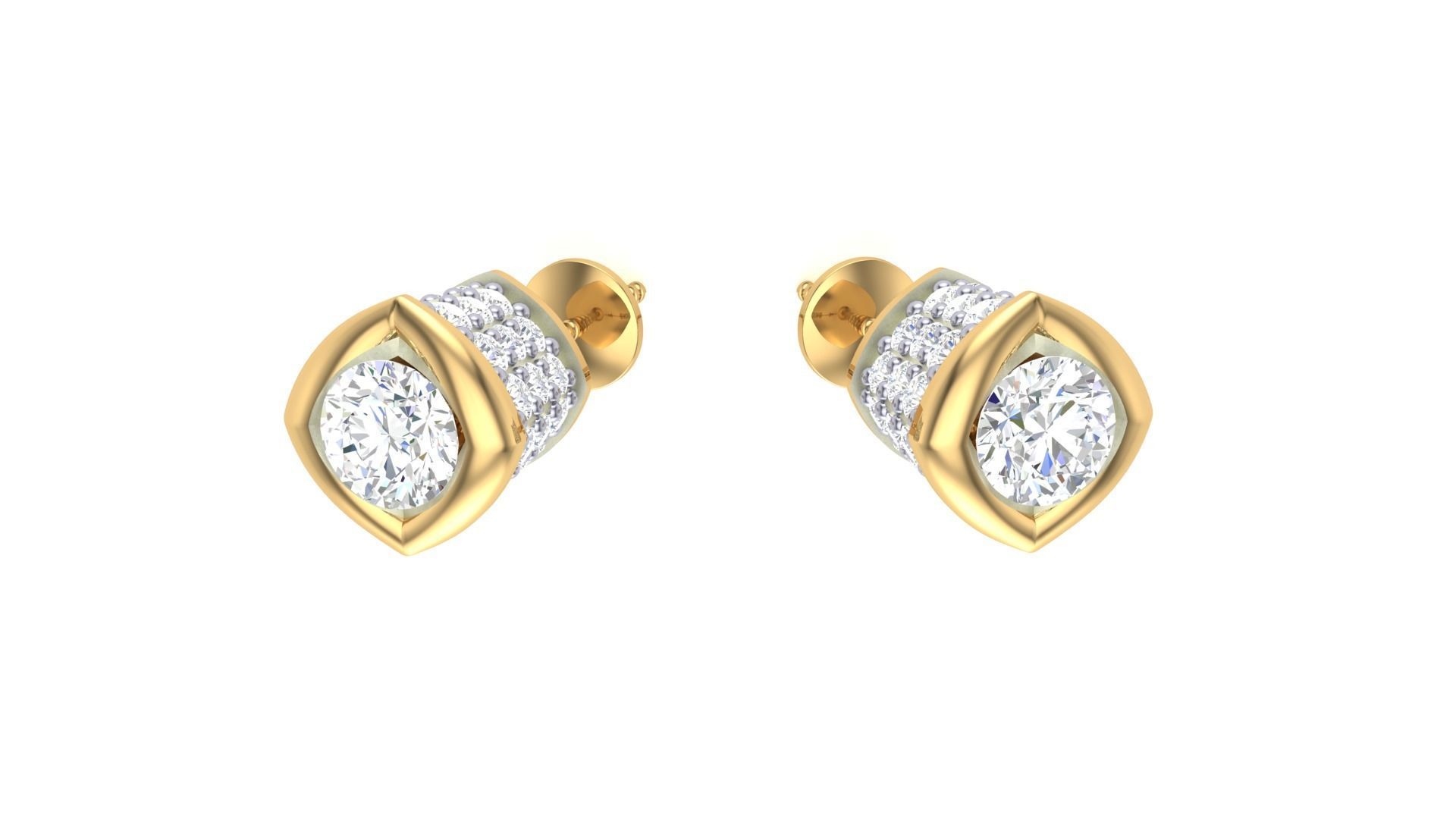Solitaire Diamond Stud Earrings stl obj gltf glb mtl 3mf  3D print model_1