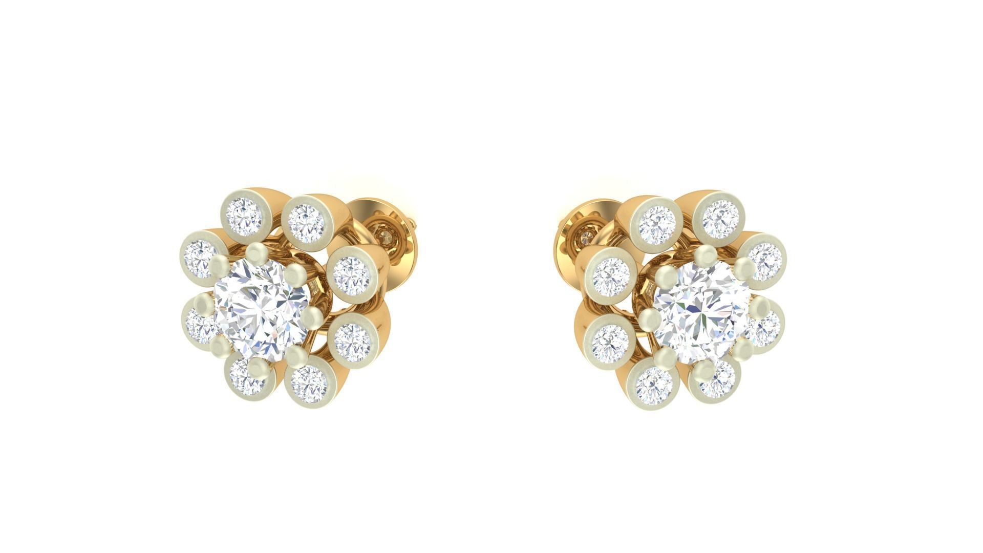 Solitaire Diamond Stud Earrings stl obj gltf glb mtl 3mf  3D print model_1