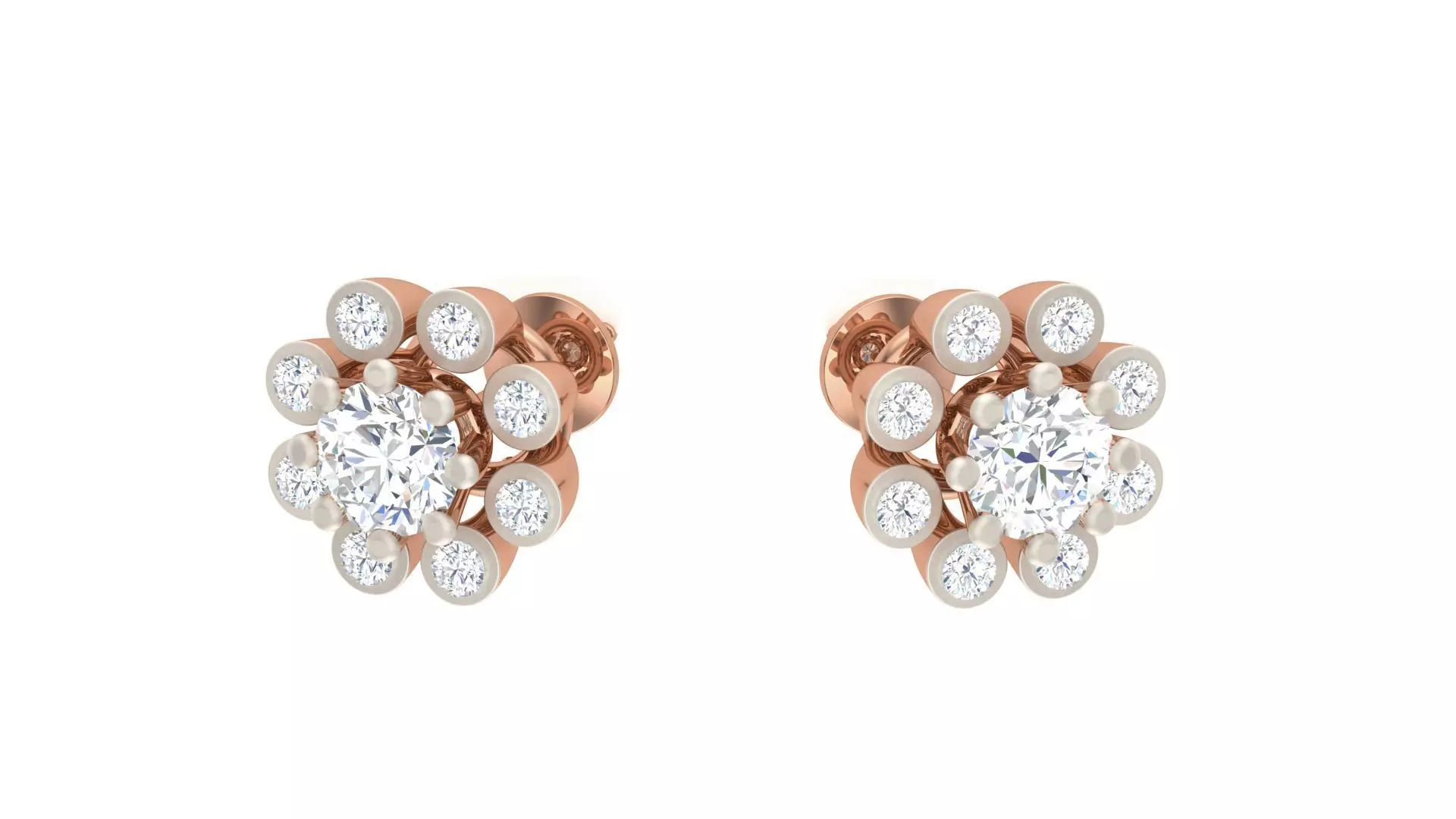 Solitaire Diamond Stud Earrings stl obj gltf glb mtl 3mf  3D print model_0