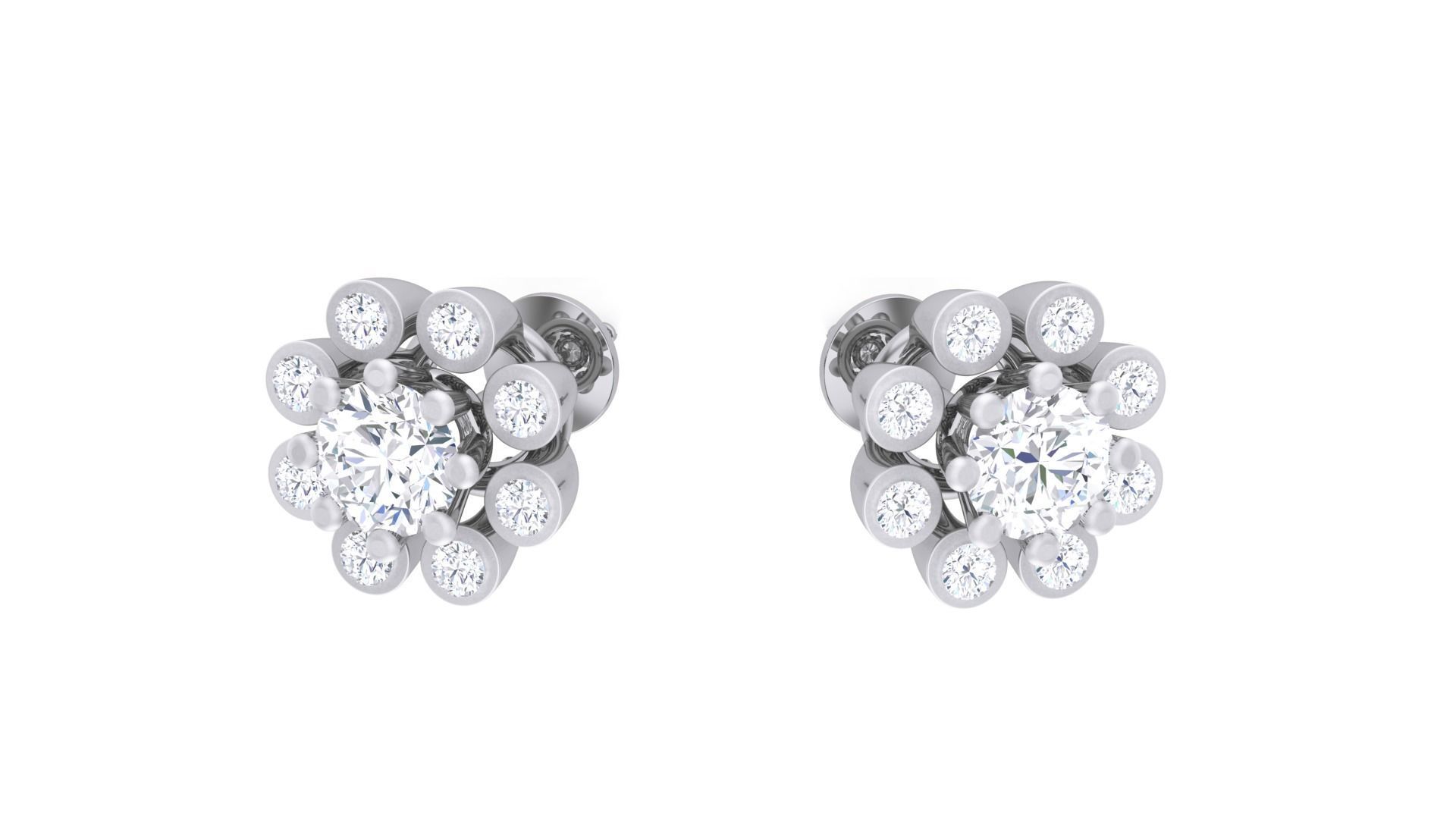 Solitaire Diamond Stud Earrings stl obj gltf glb mtl 3mf  3D print model_2