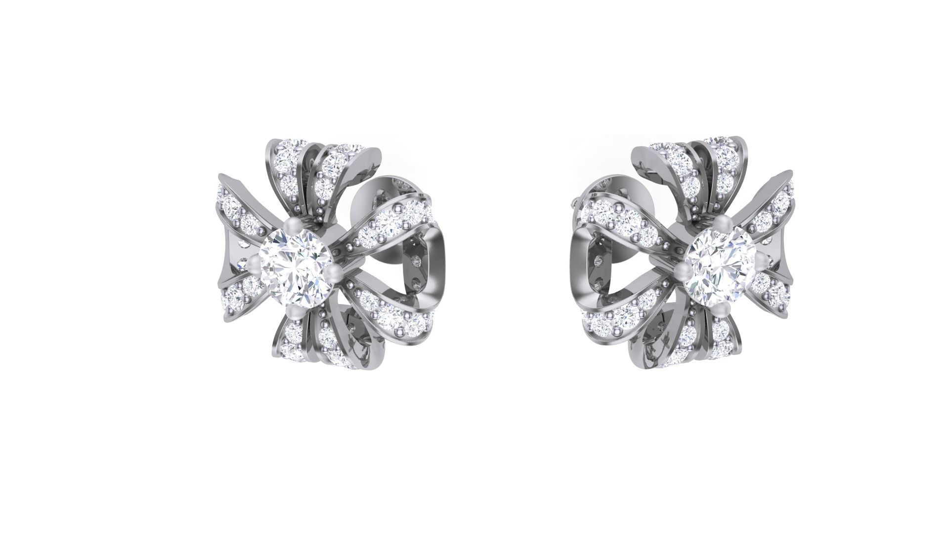 Solitaire Diamond Stud Earrings stl obj gltf glb mtl 3mf 3D print model_2