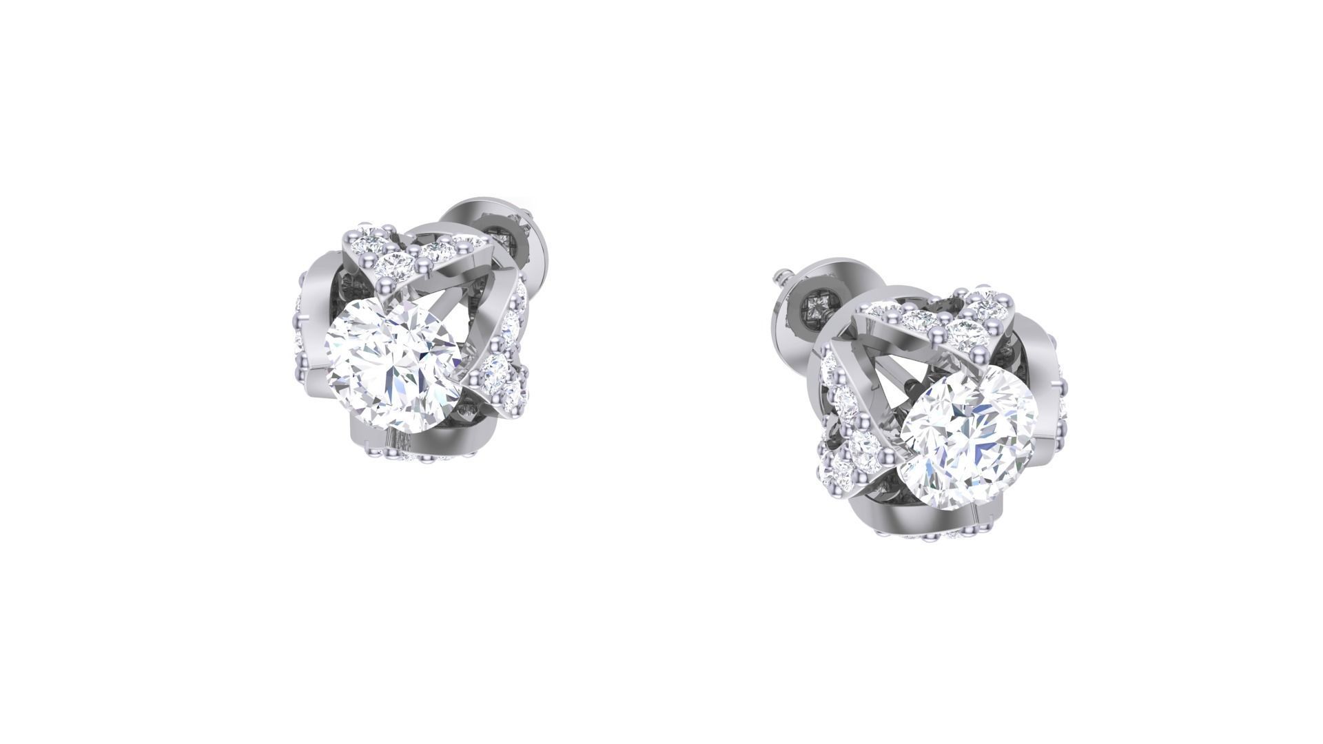 Solitaire Diamond Stud Earrings stl obj gltf glb mtl 3mf  3D print model_2