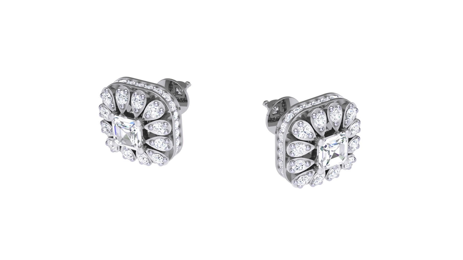 Solitaire Diamond Stud Earrings stl obj gltf glb mtl 3mf 3D print model_2