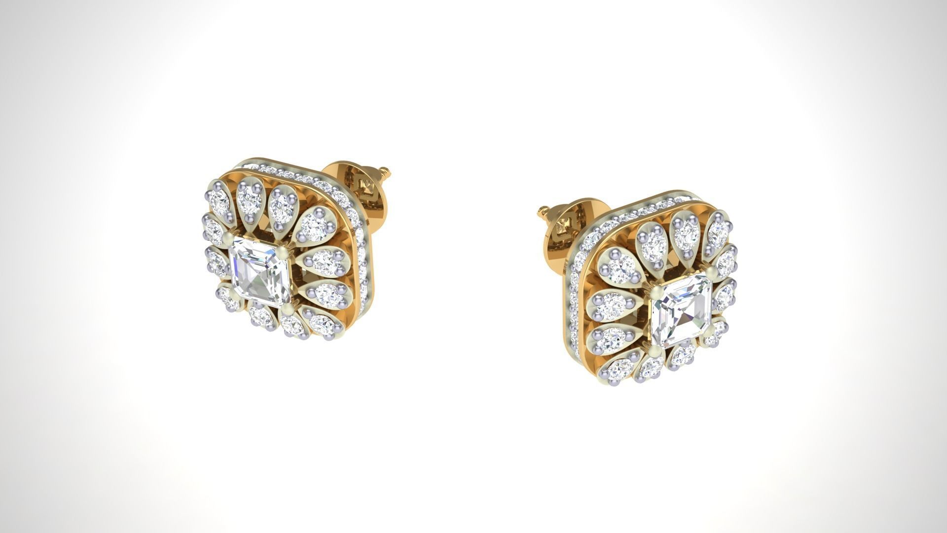 Solitaire Diamond Stud Earrings stl obj gltf glb mtl 3mf 3D print model_1