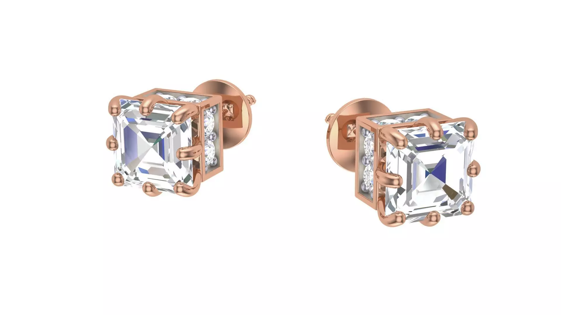 Solitaire Diamond Stud Earrings stl obj gltf glb mtl 3mf  3D print model_0