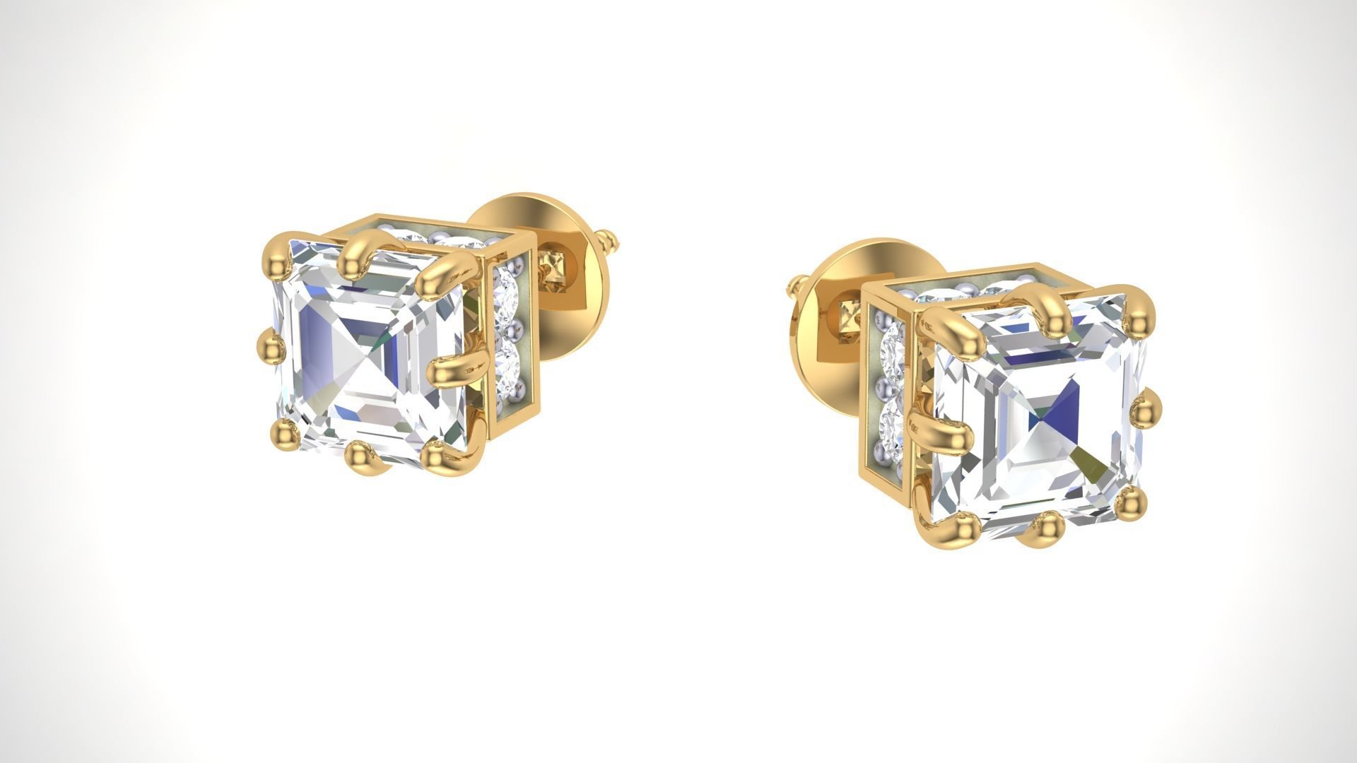Solitaire Diamond Stud Earrings stl obj gltf glb mtl 3mf  3D print model_1