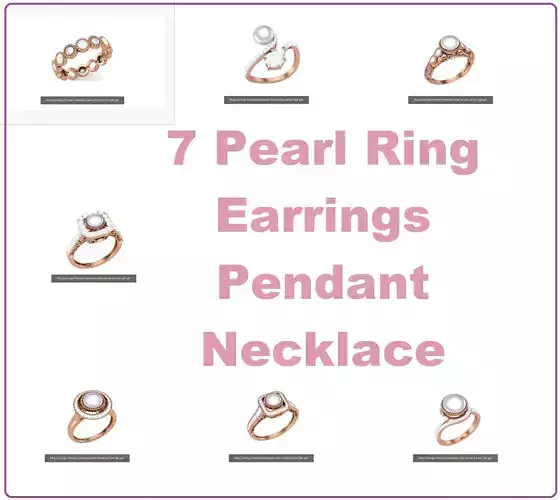 7 Pearl Ring Earrings Pendant Necklace 3dm stl obj mtl 3mf glb